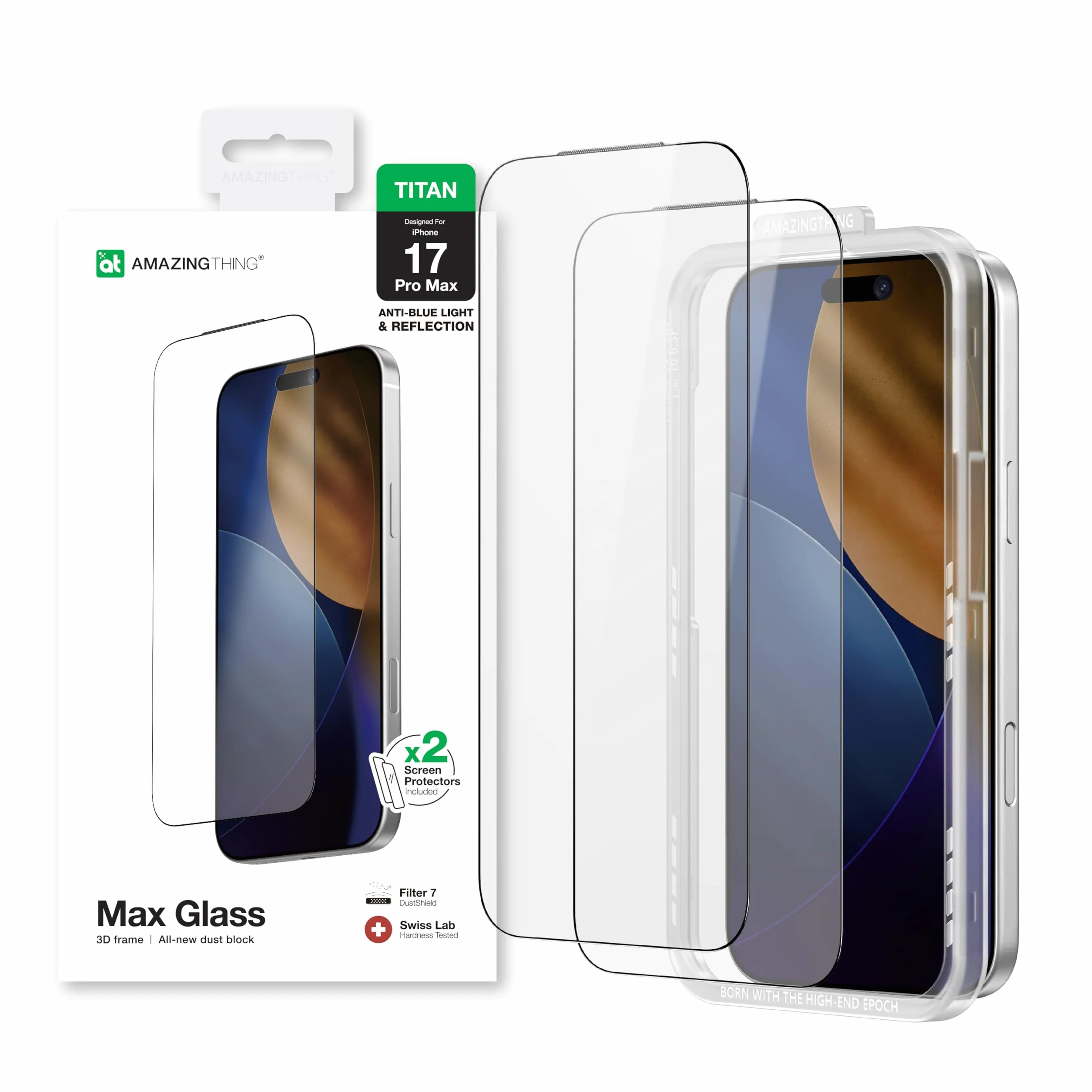 AMAZINGthing pour iPhone 17 Pro Max protecteur d’écran verre trempé 9H Anti Lumière Bleue lot de 2