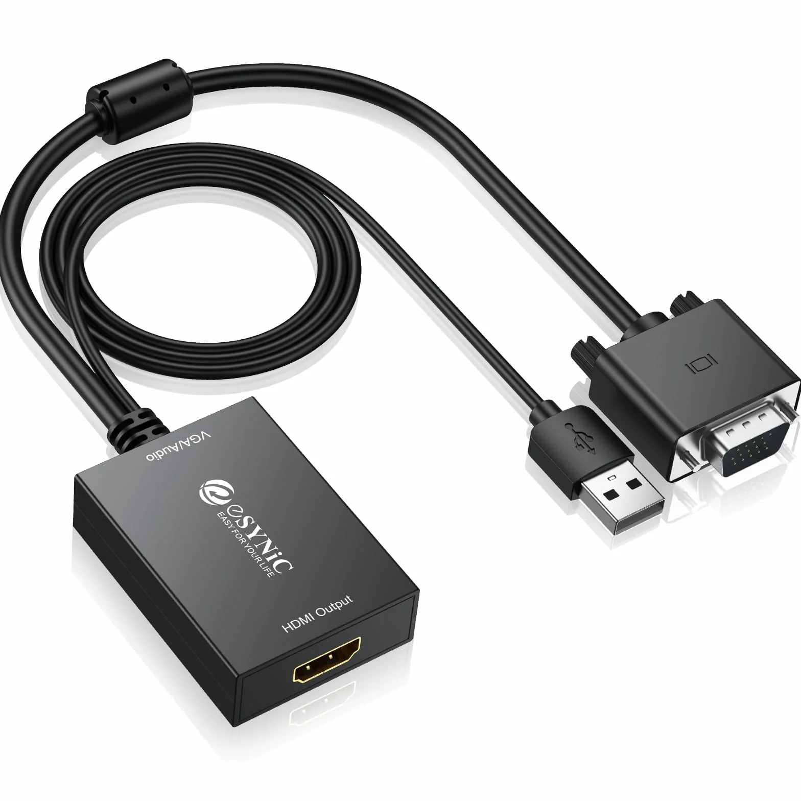 eSynic Adaptateur VGA vers HDMI 1080P Convertisseur VGA à HDMI avec Câble VGA 30cm Câble USB 1M Connecteur Plaqué Or