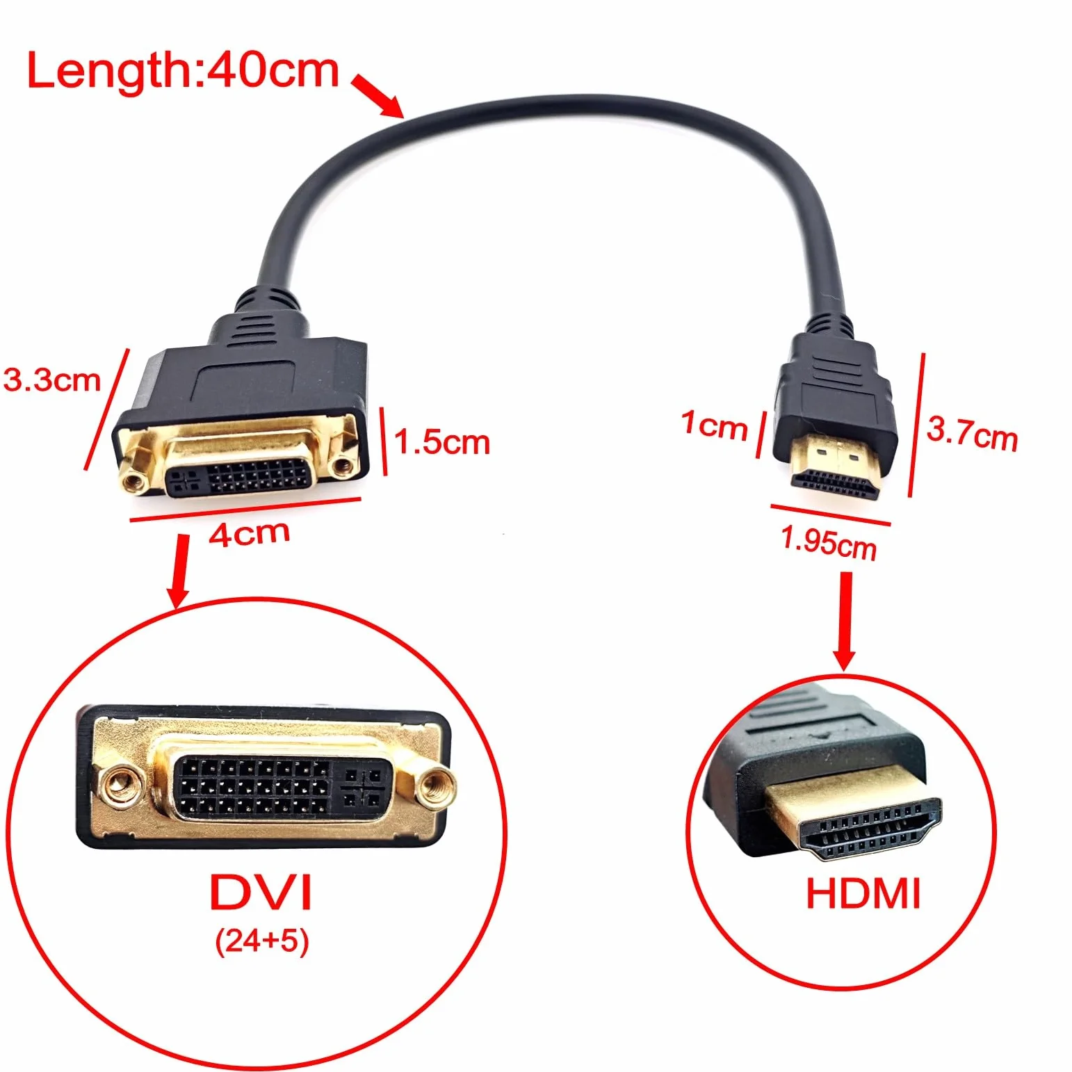 JZK adaptateur câble DVI vers HDMI bidirectionnel HDMI mâle vers DVI femelle 24+5 Full HD 1080p