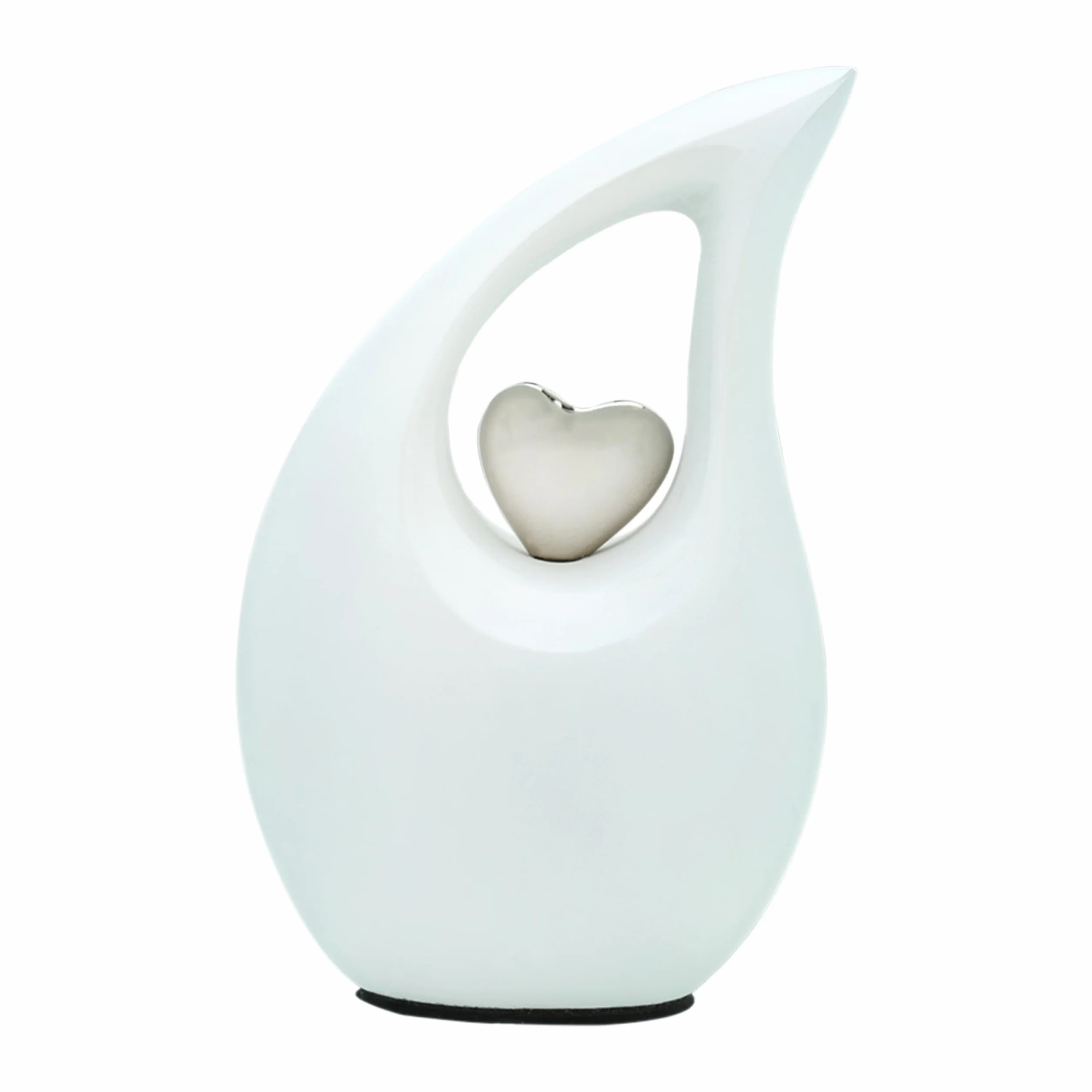 Urne funéraire en forme de larme blanche mate pour cendres humaines avec cœur argenté 3 pouces