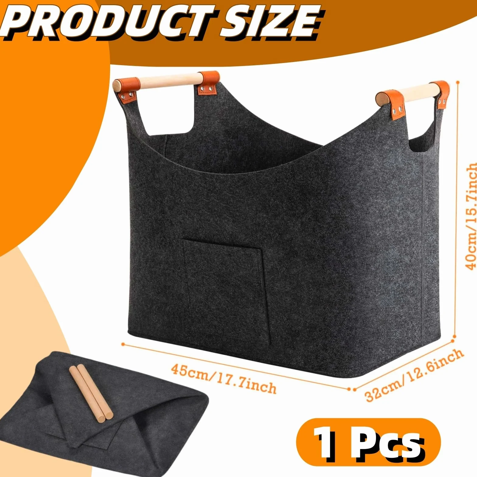 Panier à Bois de Chauffage Extra Large 50L Gris Foncé, Sac Pliable en Feutre avec Poignée Renforcée