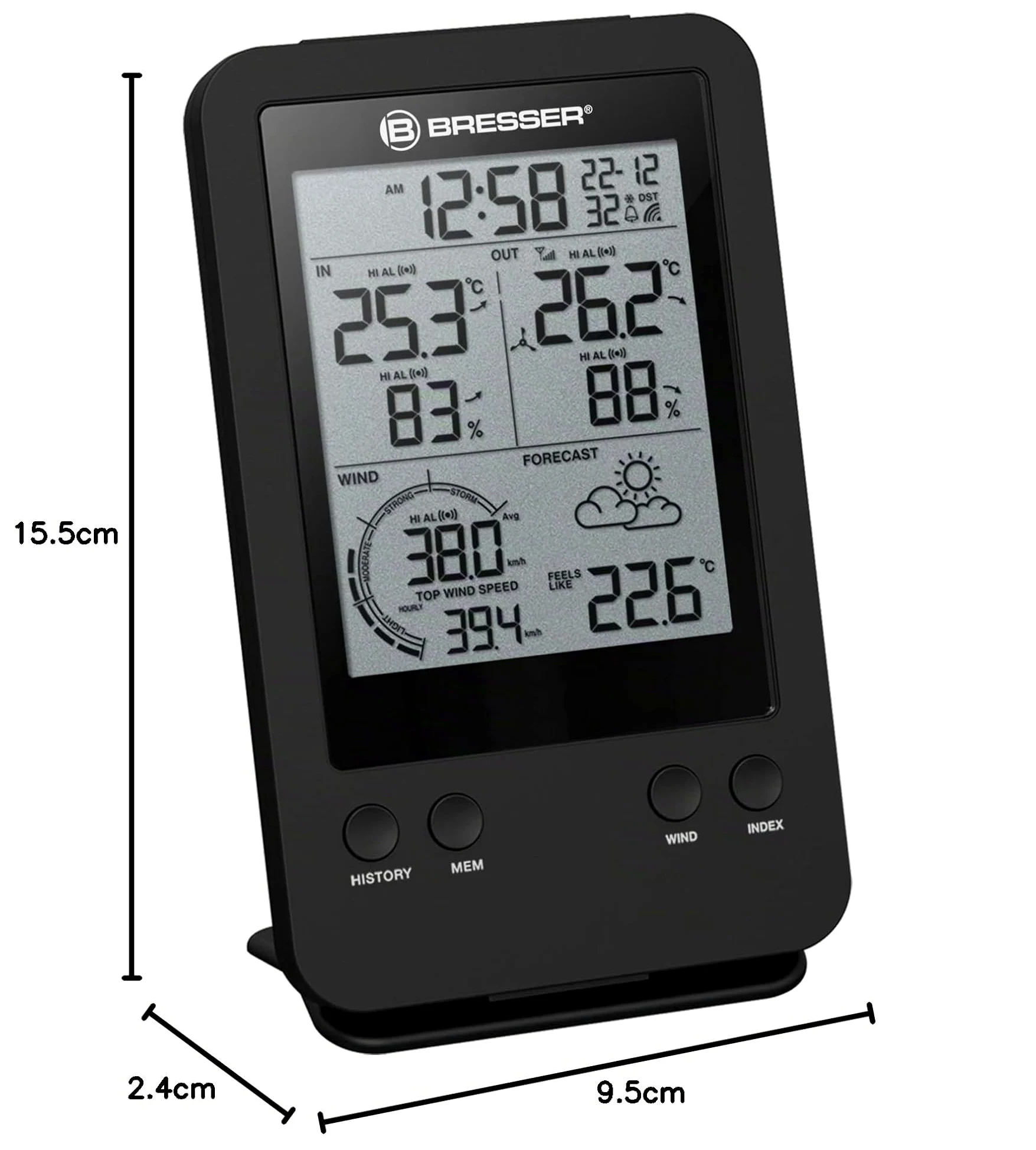 Bresser Station météo sans fil Avec écran noir et blanc sans Wi-Fi. Écran noir et blanc.