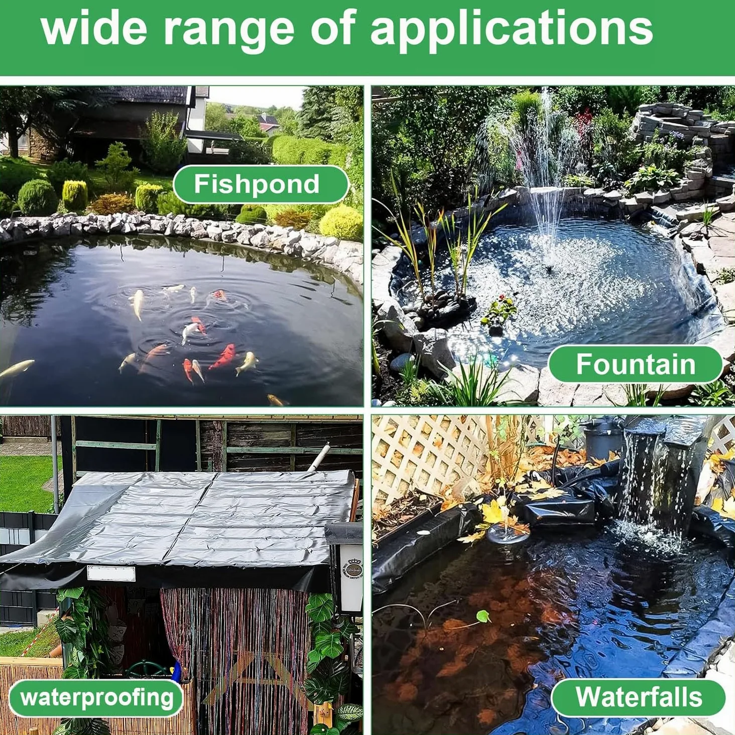 Bâche pour Bassin 8x10m HDPE Bâche D'étang 6x8m Doublure D'étang Étanche 4x6m Revêtement pour Bassin À Poisson Bâche pour Étang pour Étangs à Poissons, Cascades, Fontaines, Jardins Aquatiques(10 x 26f