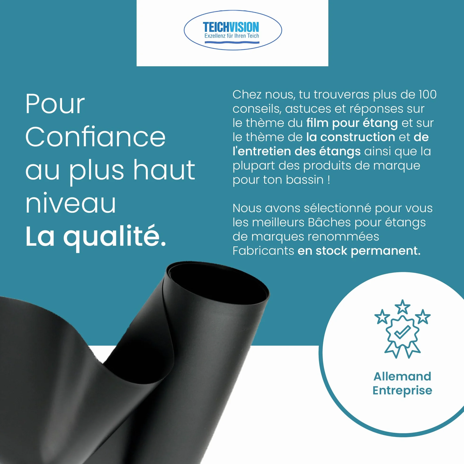 TeichVision bache Bassin en PVC Noir de qualité supérieure 0,5 mm - 6 m x 8 m/bâche pour Bassin Convient pour Les étangs, Les biotopes, Les piscines Naturelles