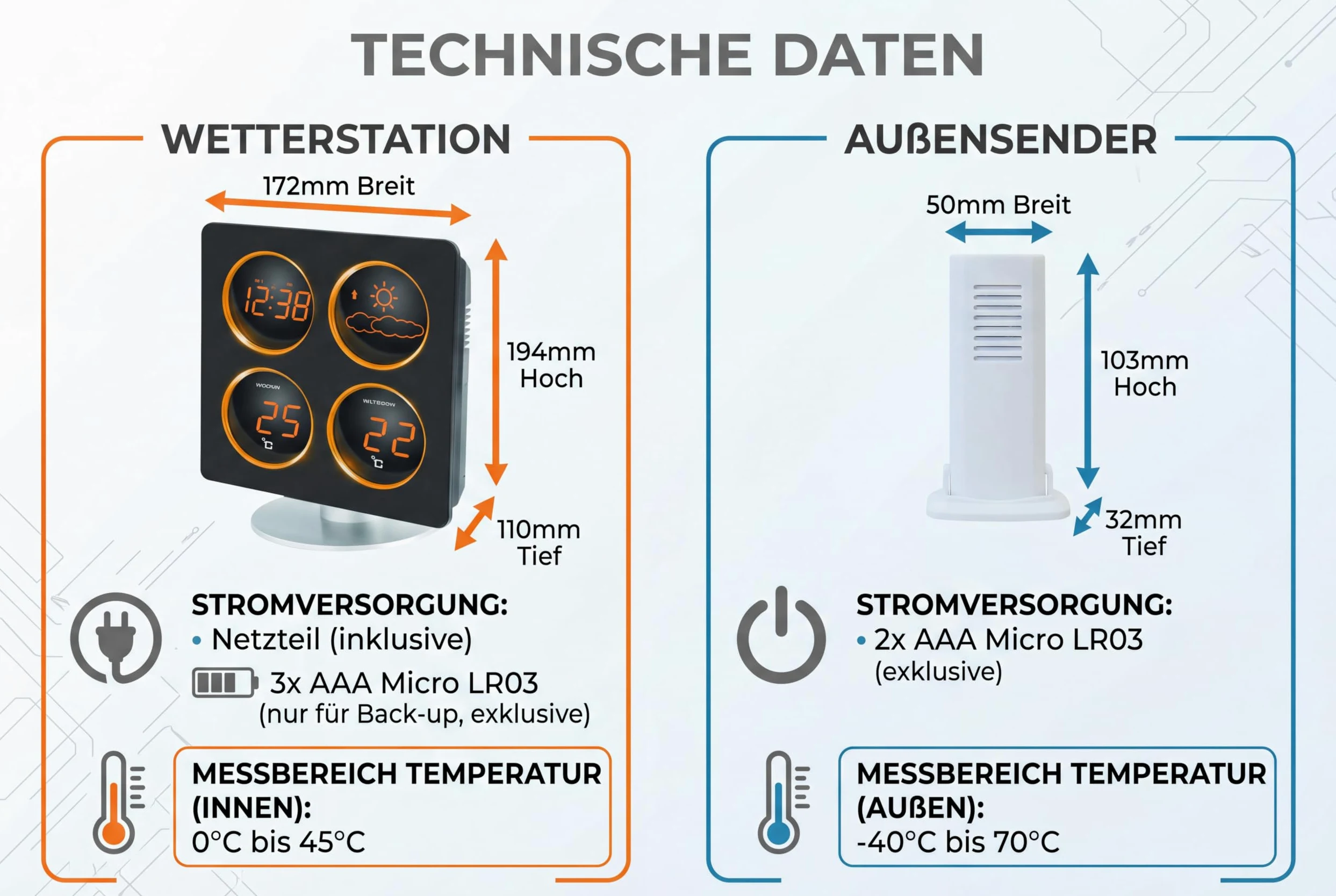 Technoline WS 6830 Station Météorologique Led - Intérieur Extérieur