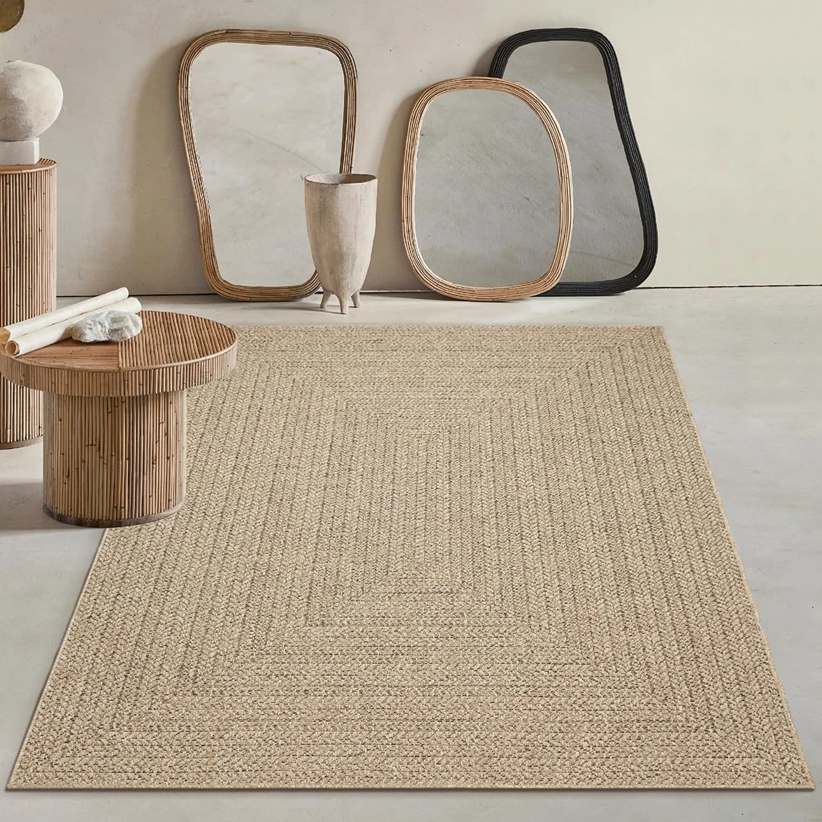 Mia´s Teppiche Soil - Tapis extérieur et intérieur résistant aux intempéries, Aspect Jute Naturel, idéal pour terrasse, Balcon et Jardin, env. 140 x 200 cm