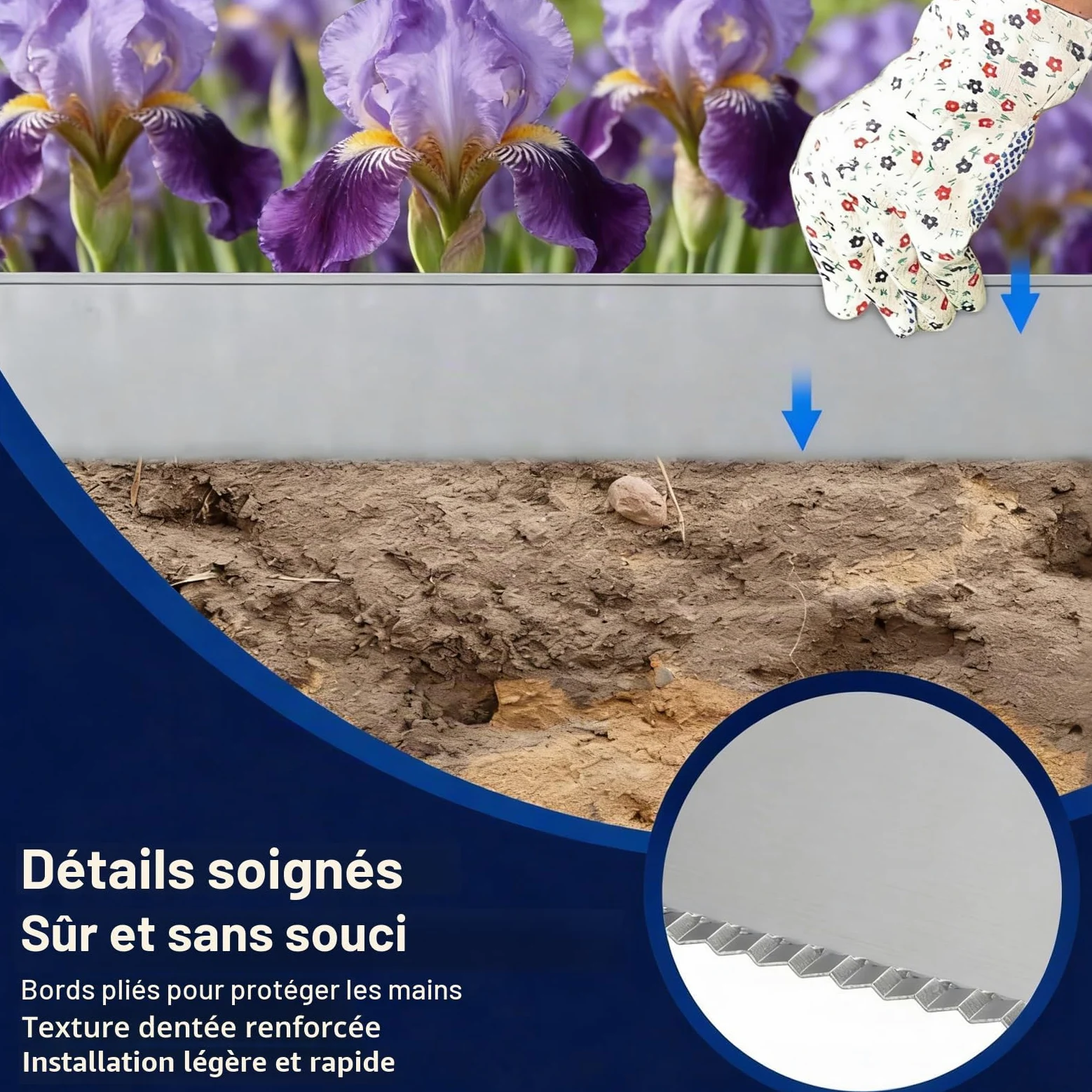 Bordure de Jardin 15m, Bordure de Pelouse Métal Flexible 15cm de Hauteur, Surface Galvanisée, Anti-Mousse, Résistante aux Intempéries, Facile à Installer, Argenté
