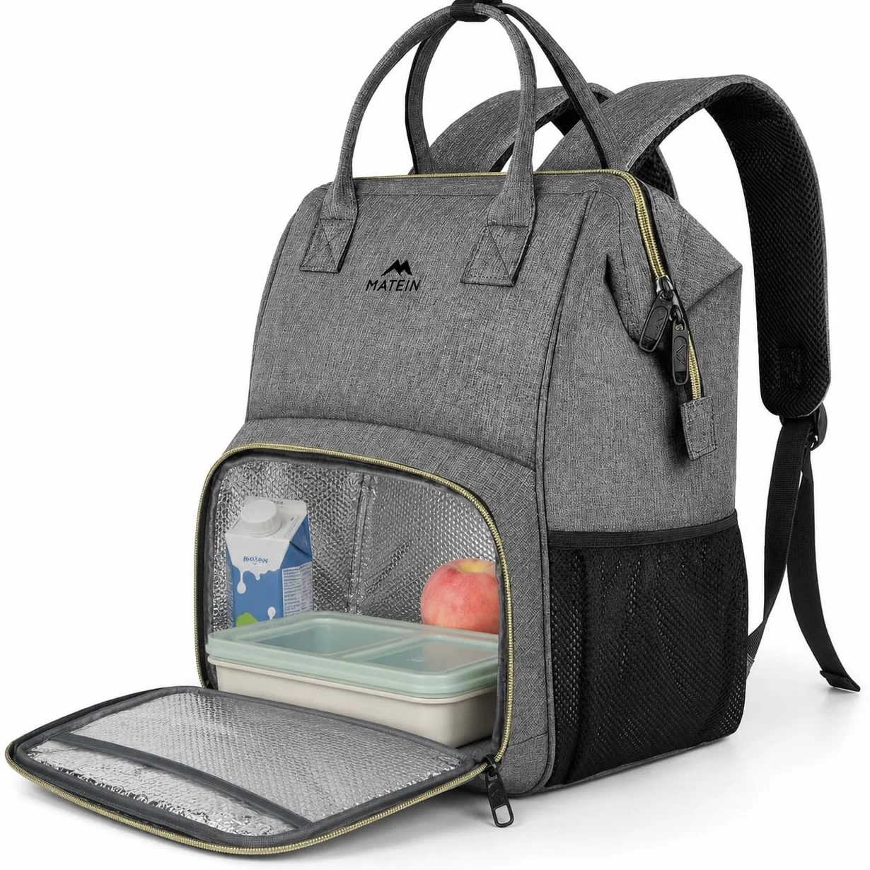 MATEIN Sac à Dos Isotherme Repas 15,6 Pouces Ordinateur Femme Homme Voyage Imperméable Gris