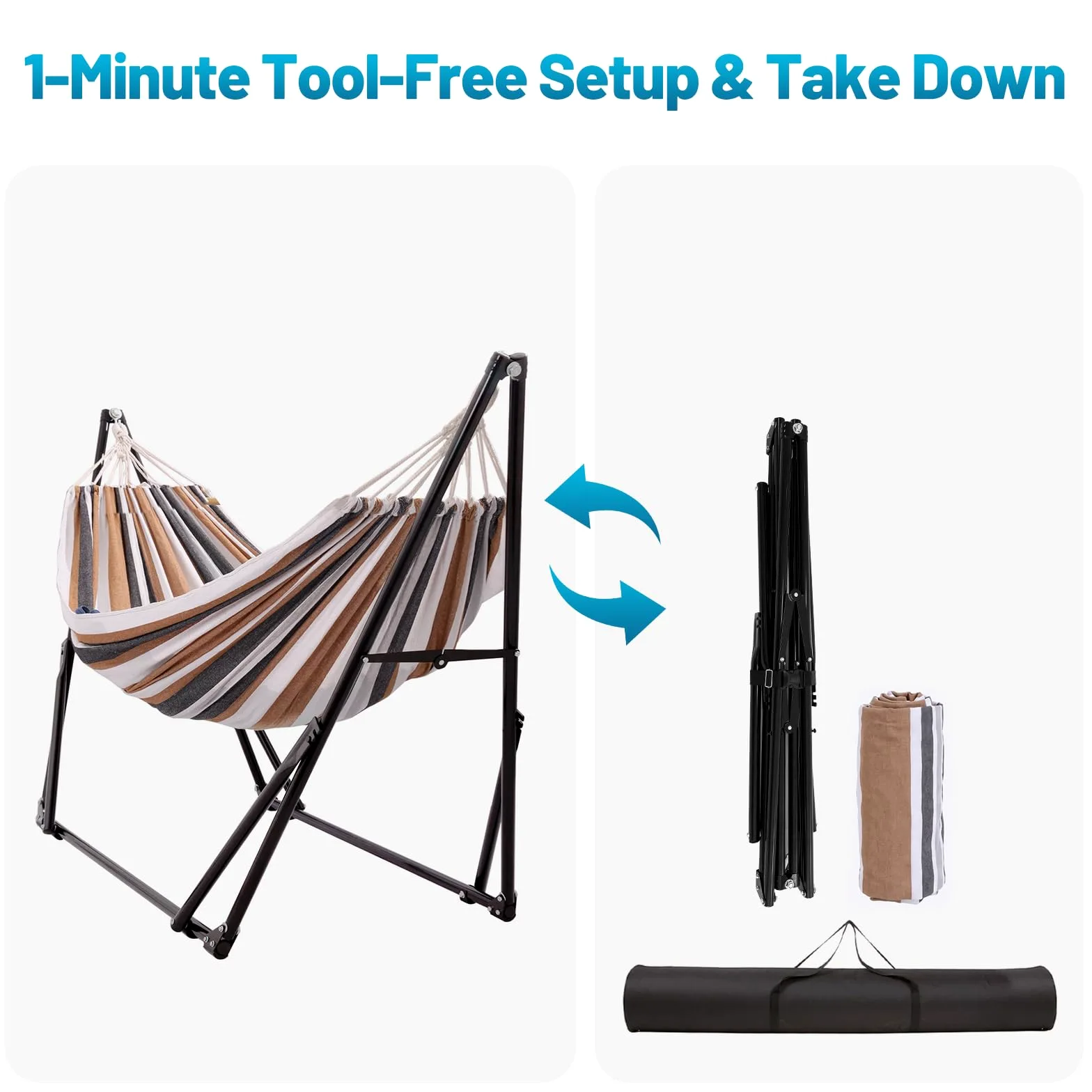 Hamac avec Support pour l'extérieur ou l'intérieur, Aucun Arbre requis | 1 Minutes Setup sans outil | Hammock réglable pour Patio Yard | Sac de transport inclus |450 lbs Capacité