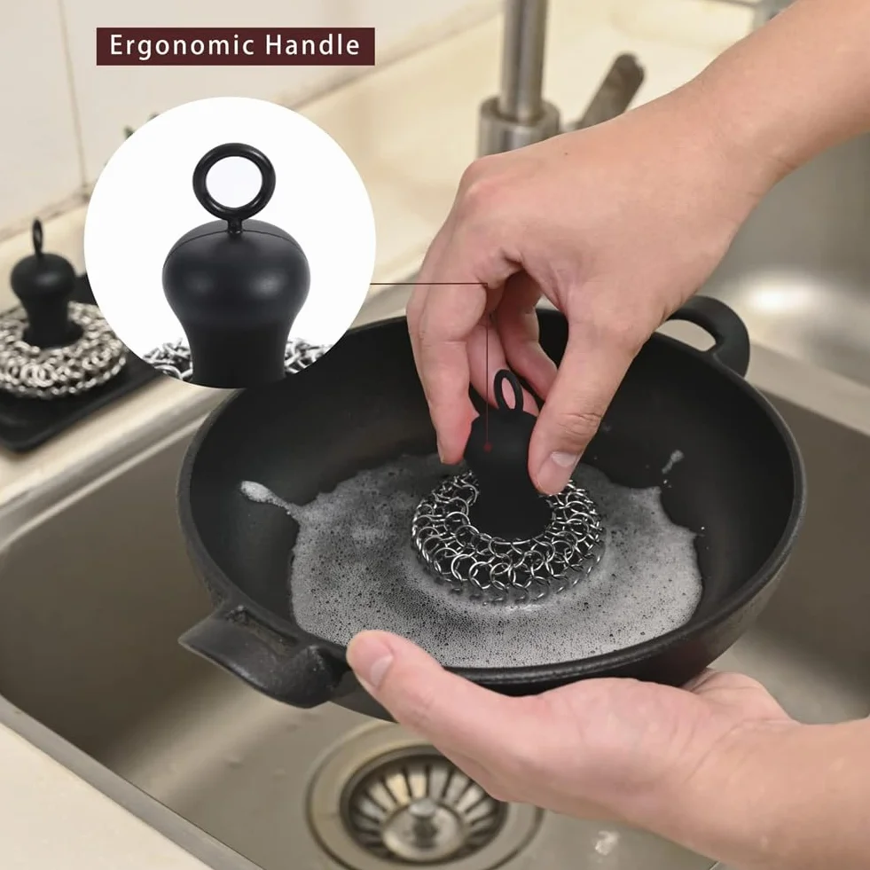 ISTOVO Grattoir à Mailles en Fonte, Grattoir de Casserole en Acier Inoxydable, Noir