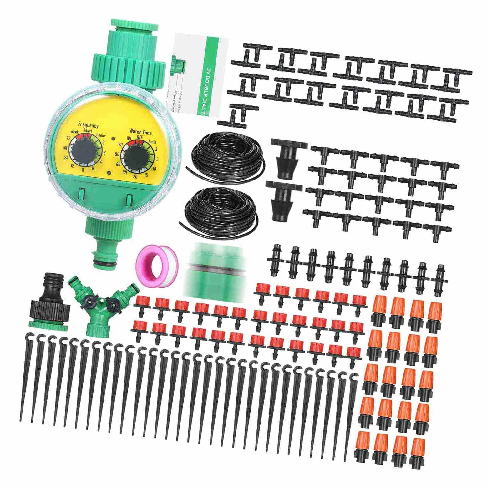Kit D'irrigation Goutte à Goutte, Système D'arrosage Efficace pour Jardin, Pelouse, Terrasse, avec Buses, Brumisateurs, Goutteurs, Tube de 40 M (Tube de 30 m et minuterie)