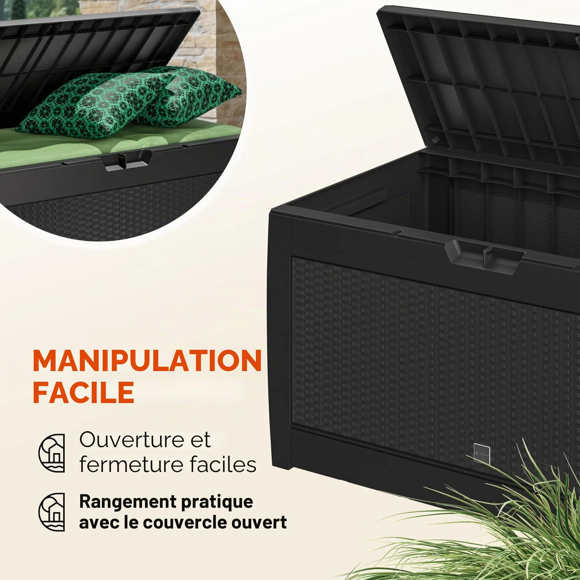 Casaria Caisse de rangement Exterieur Polyrotin Anthracite 310 litres Coffre de Jardin avec roulettes