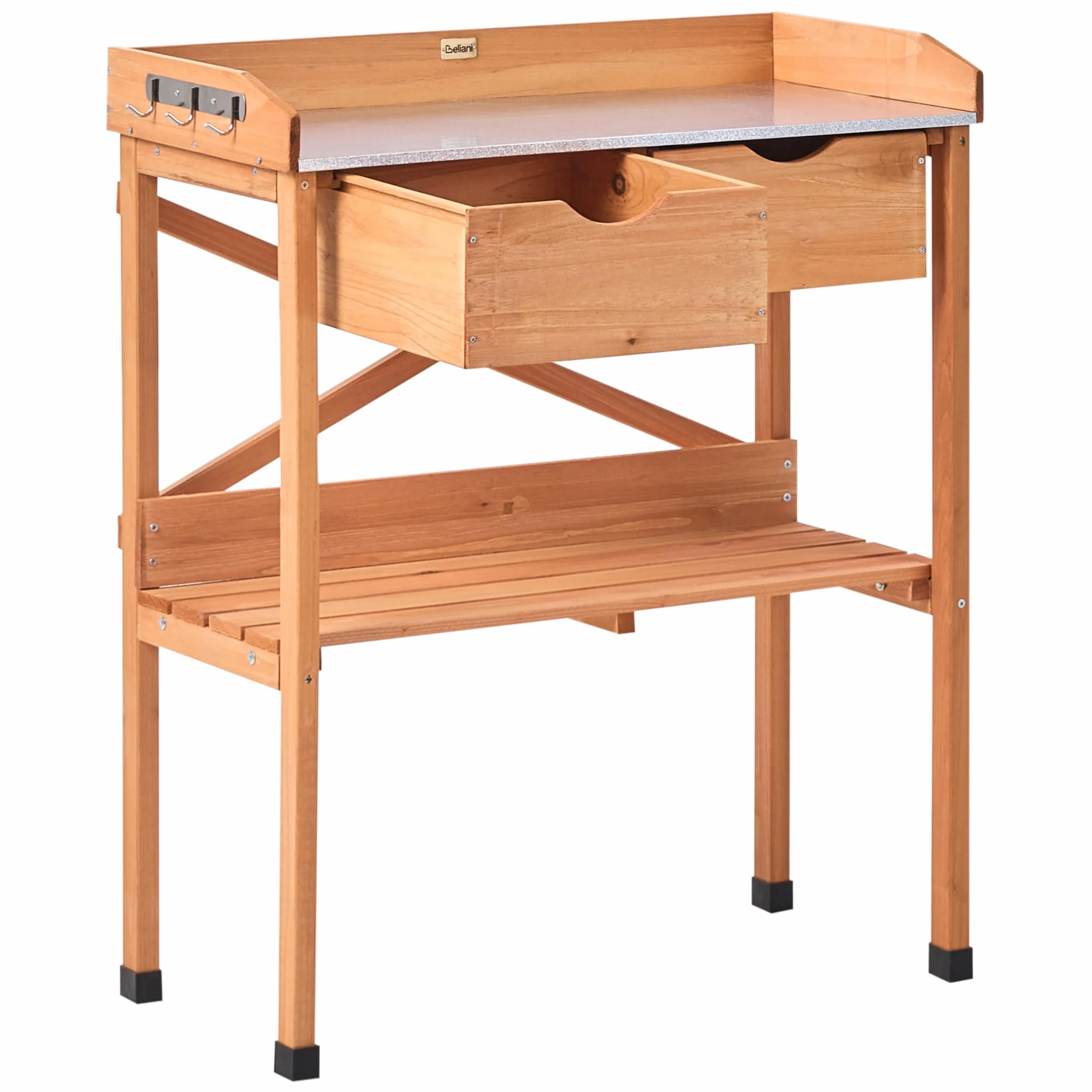 Ravanusa Table de Rempotage en Bois de Sapin 79x37x89 cm Plan de Travail en Fer Marron Clair