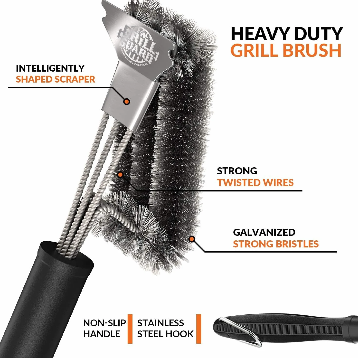 Brosse de Nettoyage pour Grille de Barbecue en Acier Inoxydable – Grattoir sans Poils pour Weber Gaz et Charbon de Bois