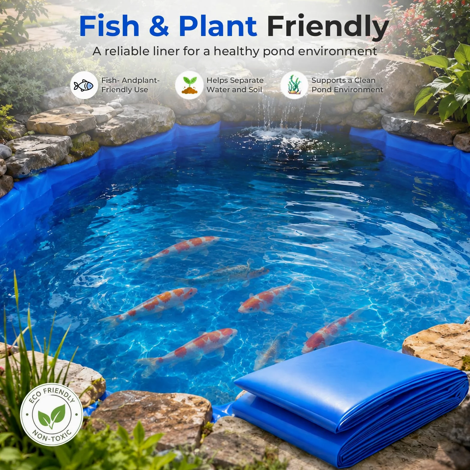 3x4m Bache Bassin, HDPE Bâche Bassin Extérieur 0.3mm Epaisseur | Liner Bassin pour Bassins à Poissons, Bassins à Tortues, Fontaines, Bassins D'irrigation, Parterres de Fleurs Surélevés