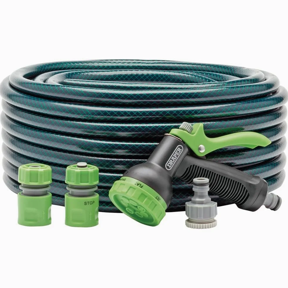 Draper Tuyau d'arrosage de jardin de 30 m et pistolet pulvérisateur | Renforcé avec du fil de polyester 12 mm | Tuyau de jardinage en PVC robuste de 2 mm d'épaisseur | Longue portée | 56447
