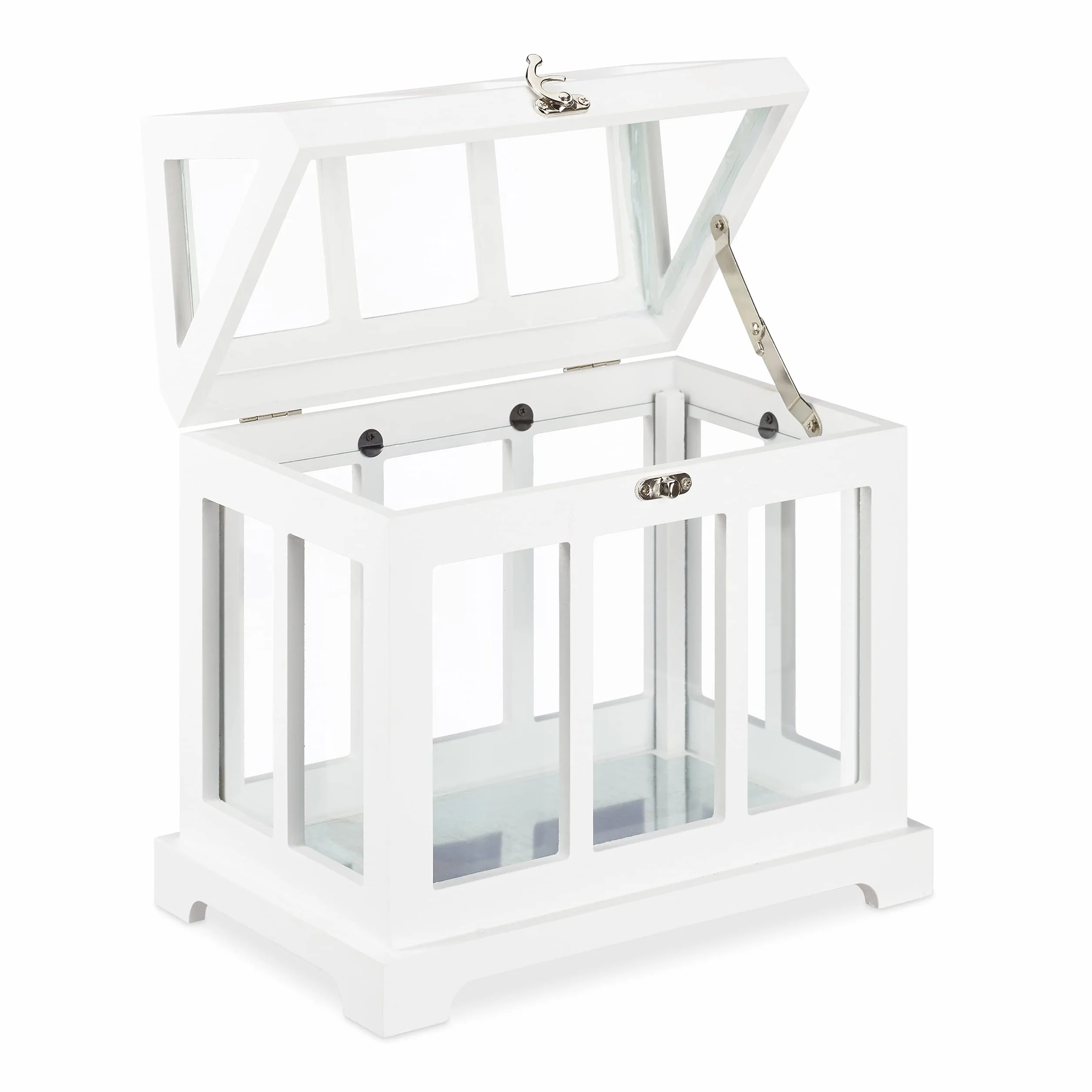 Relaxdays Mini Serre intérieur, Lot de 2, pour Le Rebord de fenêtre, en Verre et MDF, Herbes, Fleurs, 2 Tailles, Blanc