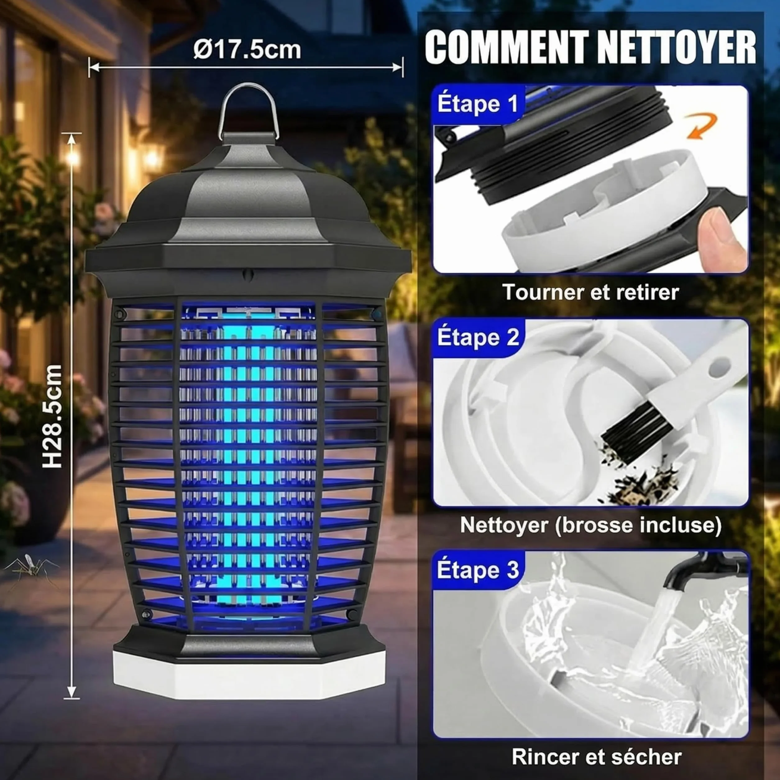Seenlast Lampe Anti Moustique Exterieur 4000V 2 en 1 18W Tueur d'Insectes Electrique LED IPX4 100m²