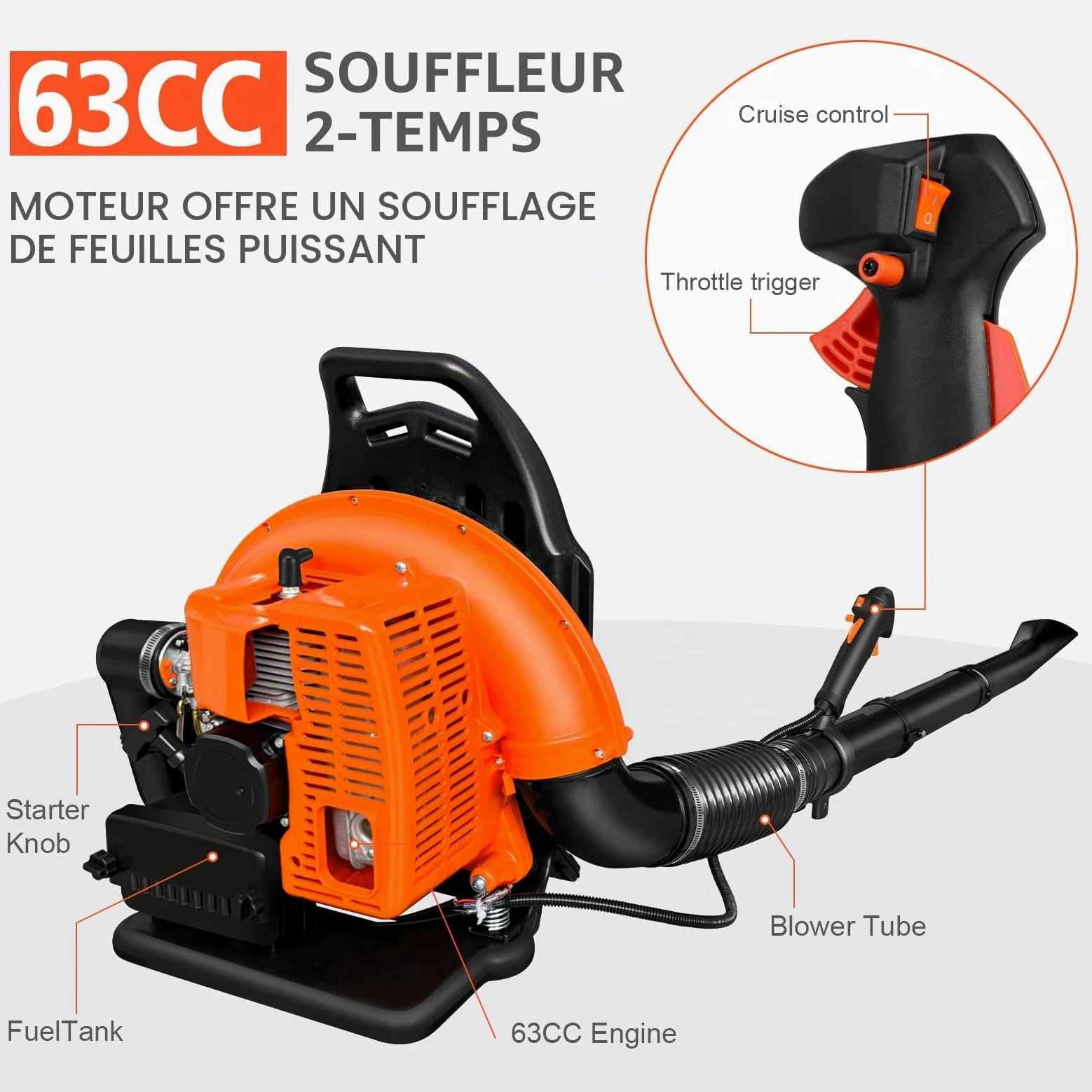 63cc Souffleur de Feuilles à Essence, Style Sac à Dos, ASUNCELL Vitesse de Soufflerie, Souffleur de Feuilles de Carburant sans Fil pour Patios, Gardens