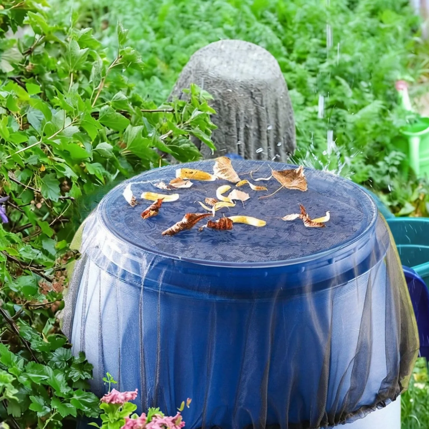Lot de 3 filets de citerne de pluie 100 cm réglable avec cordon de serrage protection contre les feuilles insectes