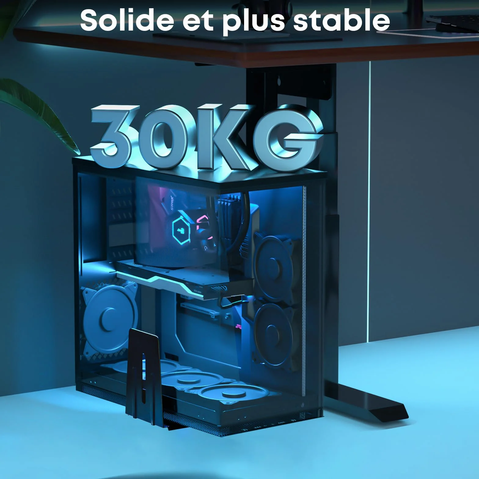 Support PC sous Bureau & Mural pour Boîtier Ordinateur, Ajustable Robuste 30 kg, Rotation 360°, Noir