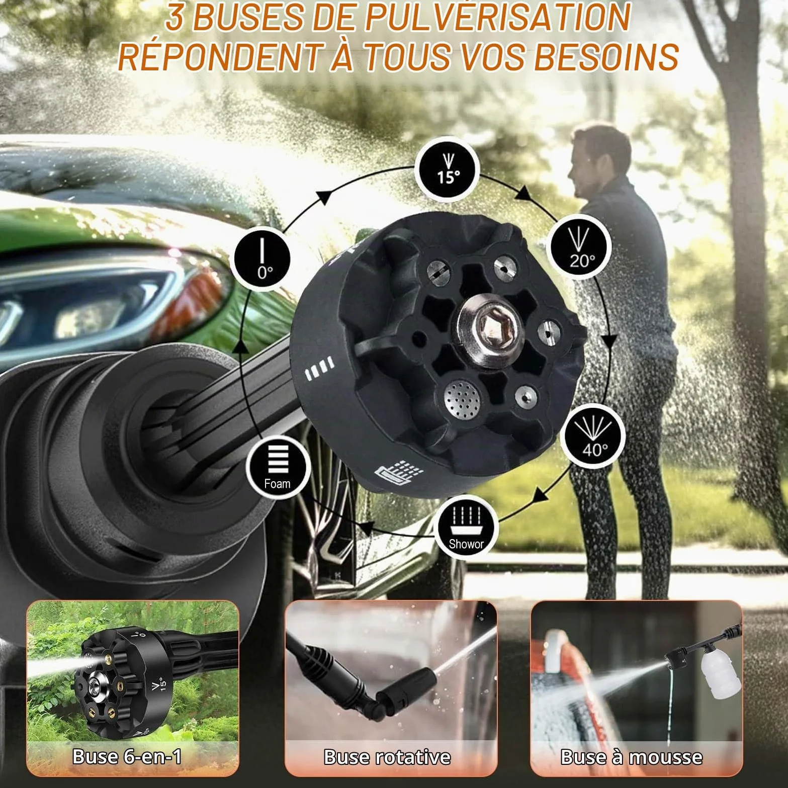 TOPALL Nettoyeur Haute Pression sans Fil,Pistolet Nettoyeur Haute Pression sur Batterie,Max 45Bar Laveur Pistolet Haute Pression avec 2 * 4000mAH Batteries|Tuyau de 8.5M|6-en-1 Buse|Rotative Buse