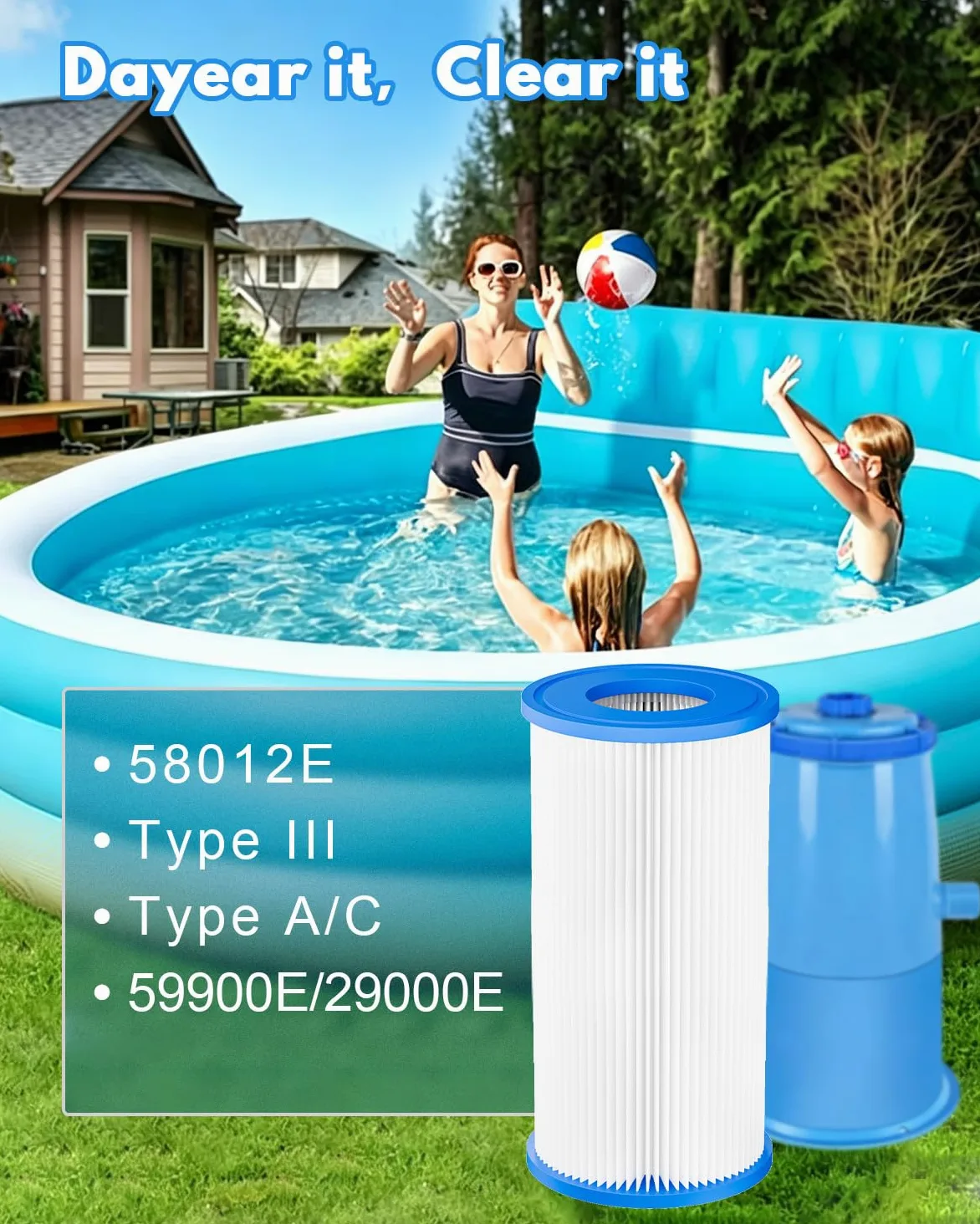 Filtre Piscine Type A ou C Compatible avec 29000E/59900E 6 Pack | Filtre de piscine réutilisable de Remplacement Type A/C pour pompe de filtre 1000/1500/530 GPH