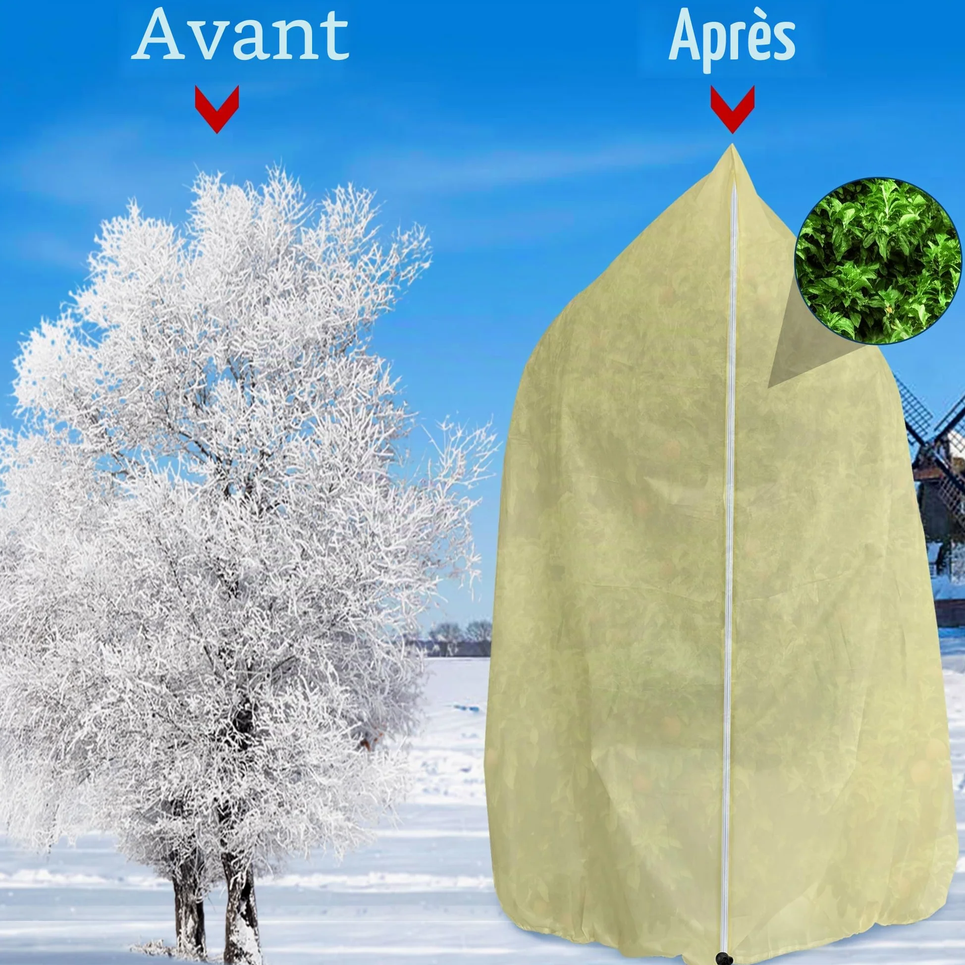 2 Pièces Housse Hivernage Palmier - 200x240cm Voile Hivernage Grande Taille - Housse Hivernale pour Plante Extérieure, Cordon de Serrage et Zipper, Résistant à la Déchirure