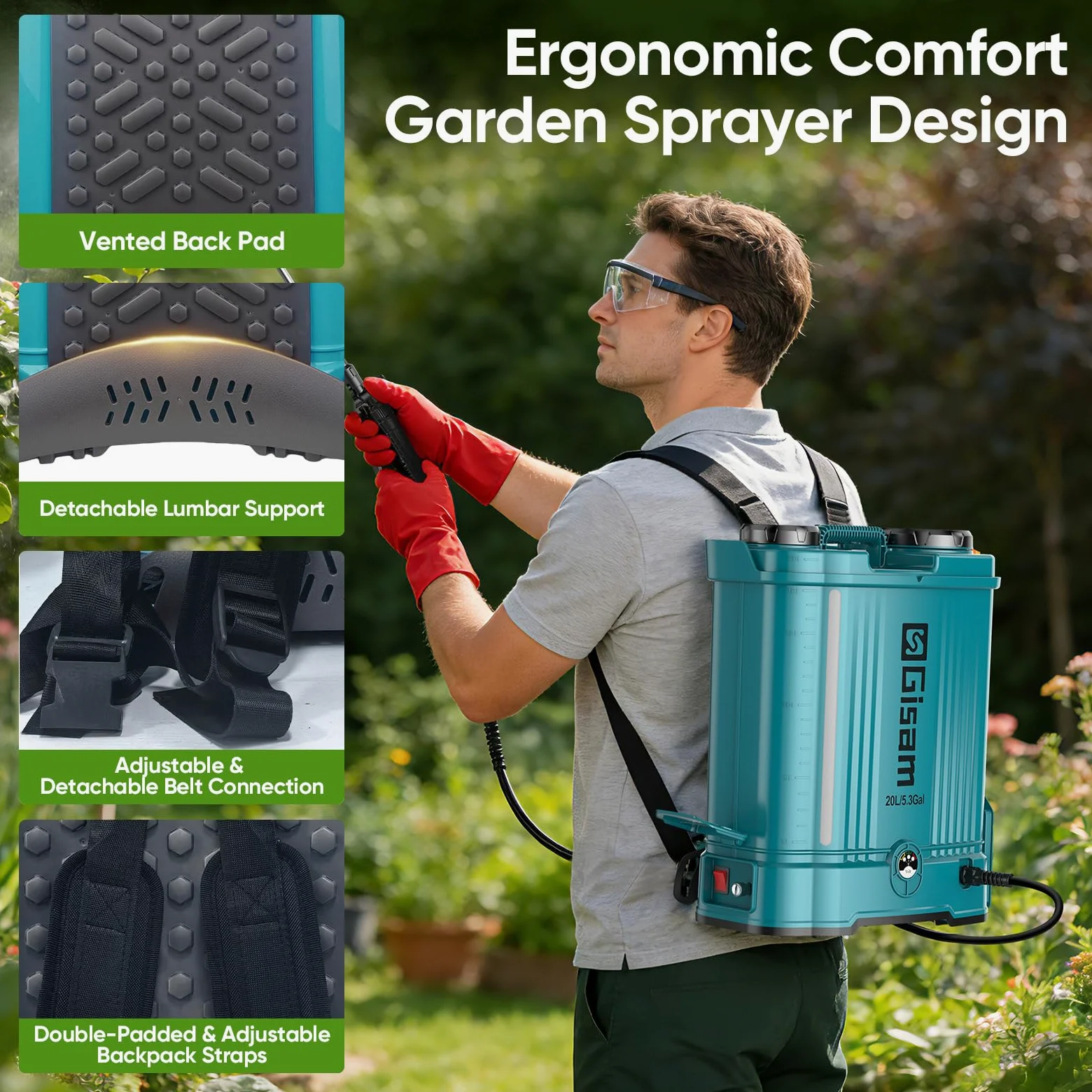 20L Pulverisateur Electrique, Pulvérisateur de Jardin 120 PSI avec 2 * 2.0Ah, 5 Buses, Perche Télescopique pour L'arrosage, La pulvérisation de Pesticides et Le Nettoyage D'appareils (Bleu-1)