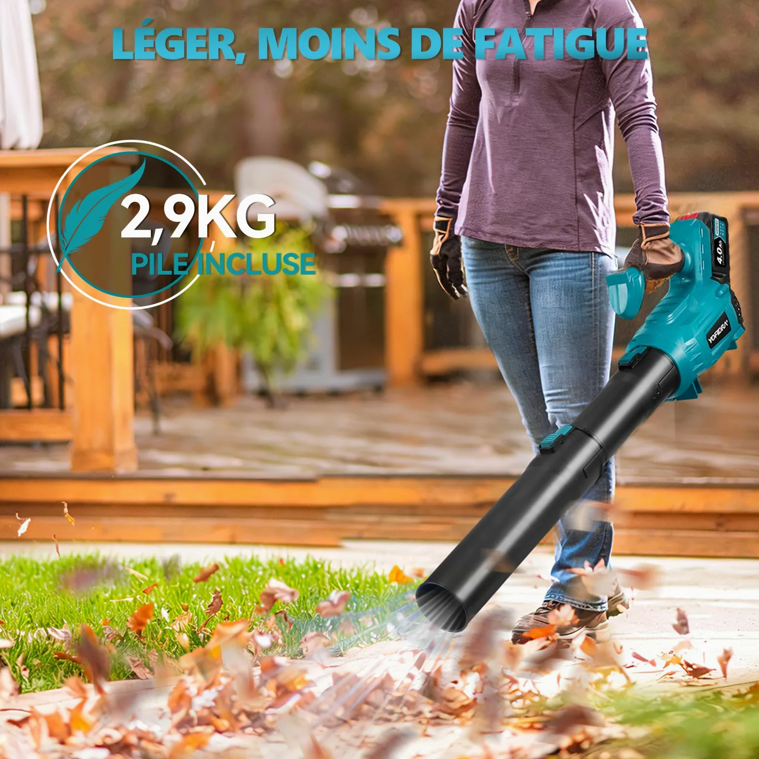 Yofidra Souffleur de Feuilles sans Fil, 400 km/h, 6 Vitesses | 25000 TR/Min Motor sans Balais, 2 × 4.0Ah Batteries, Souffleur sur Batterie pour Jardin, Feuilles, Poussière et Neige