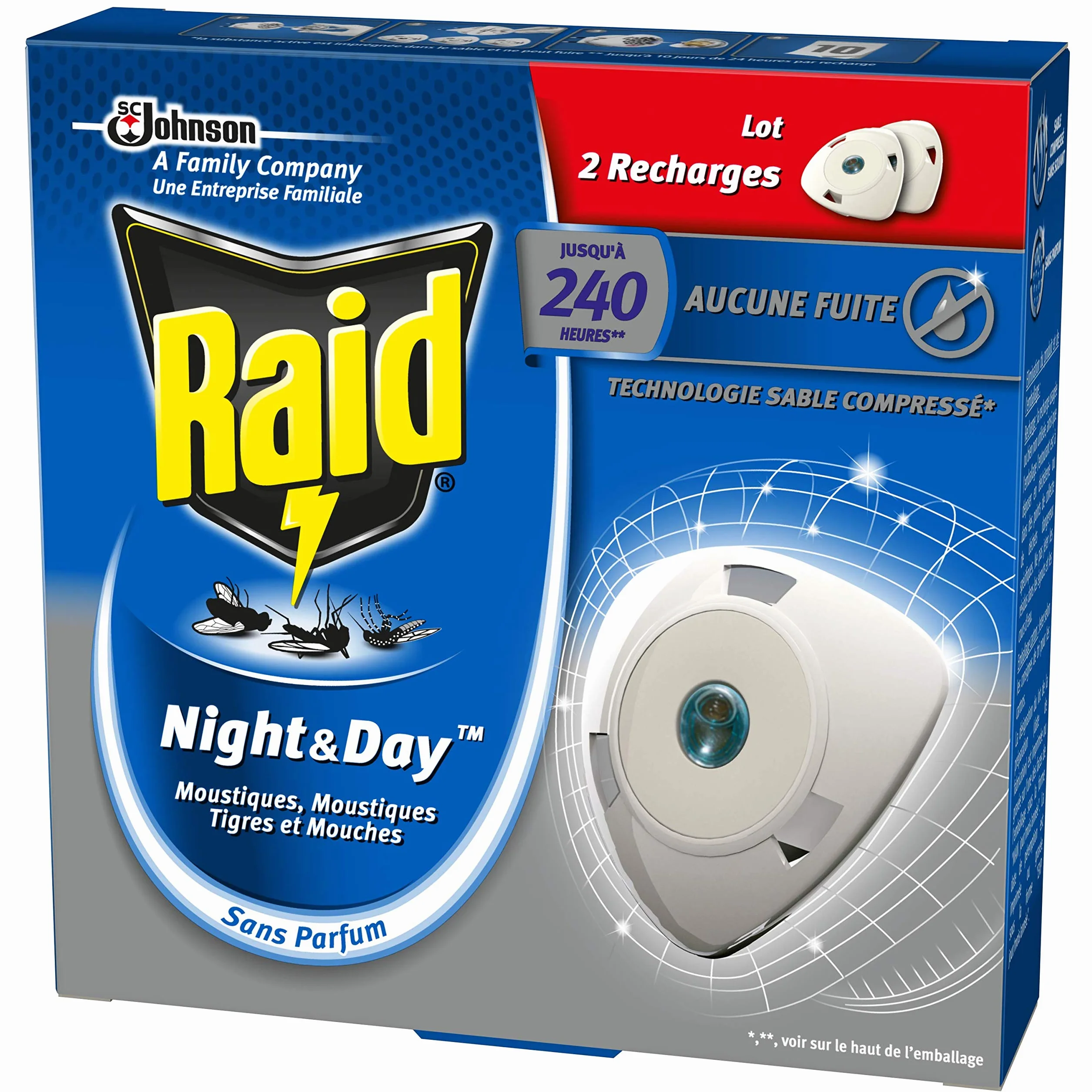 Raid Diffuseur Électrique Night&Day Mouches Moustiques Tigres 2 Recharges 240h