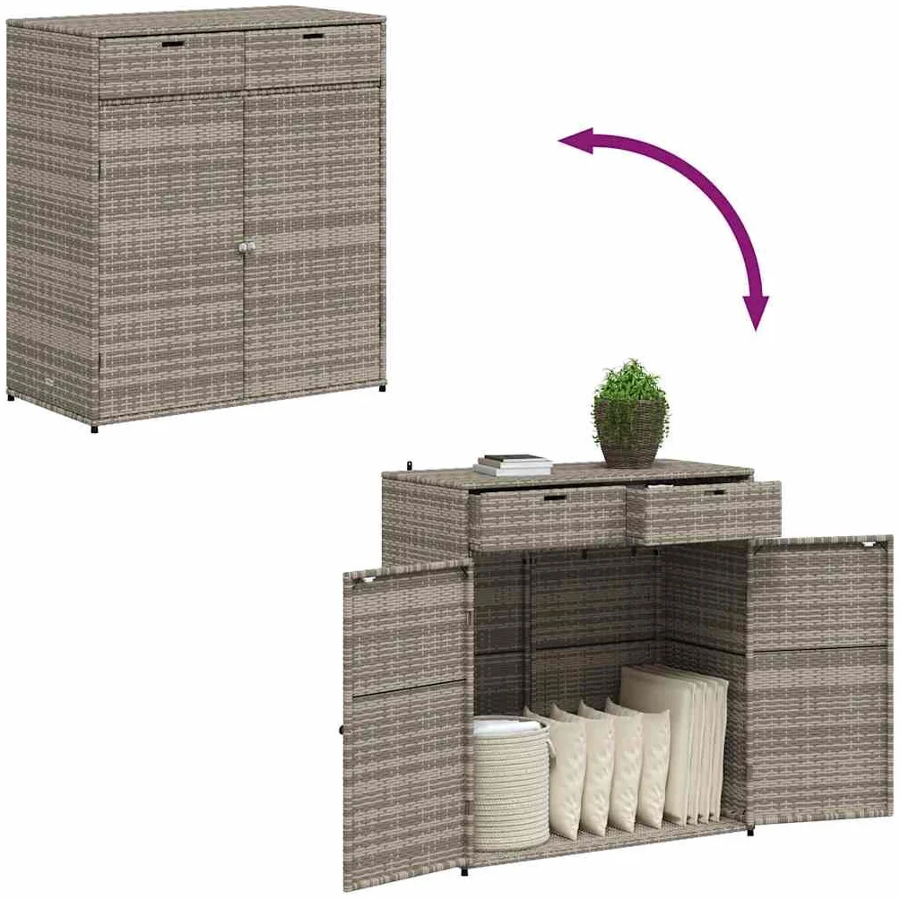 vidaXL Armoire de Jardin Résine Tressée Gris avec Porte