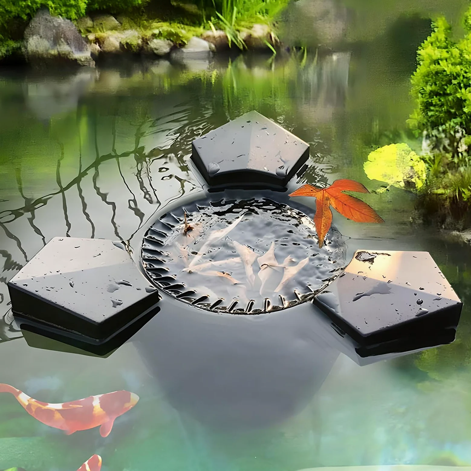 Écumeur Flottant pour Bassin, Nettoyeur De Surface Automatique avec Panier À Feuilles Et Aérateur, Écumeur À Aspiration D’Eau pour Bassins À Poissons De Jardin Piscines Et Fontaines Jusqu’à 10–15 43W