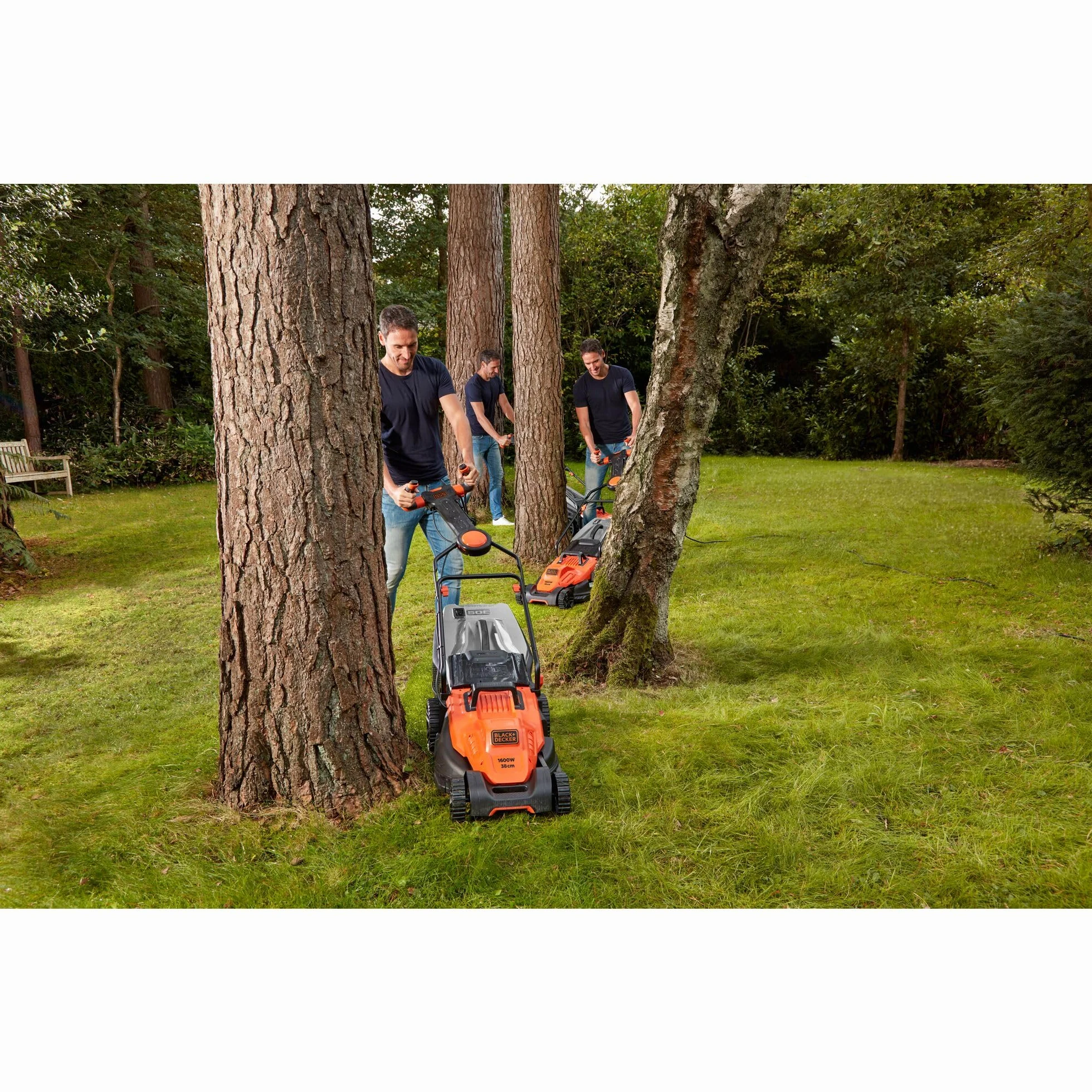 BLACK+DECKER Tondeuse Filaire 1600W, Tondeuse à Gazon Electrique 38 cm, 6 hauteurs réglables 20, 30, 40, 50, 60 et 70 mm, Tondeuse avec Poignée EASYSTEER 3 Positions, BEMW471ES-QS Orange