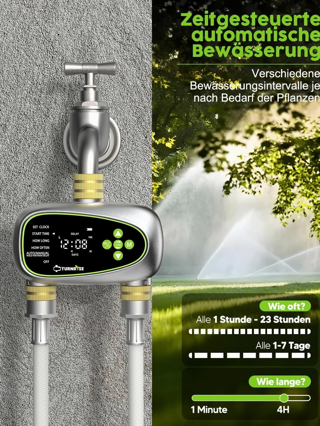 Programmateur Arrosage Automatique 2 Voies avec Entrée et Sortie en Laiton, Retard de Pluie et Commande Manuelle