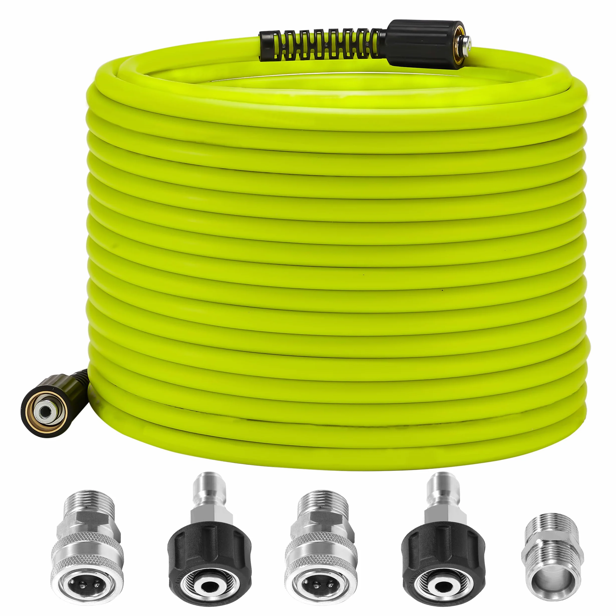 M MINGLE Tuyau Haute Pression 15 m x 1/4", M22 14mm en Acier Inoxydable | Flexible pour Nettoyeur Haute Pression, Raccord Rapide 3/8", Anti-Vrille, Idéal pour Nettoyage de Voiture et Allée, 250 bar