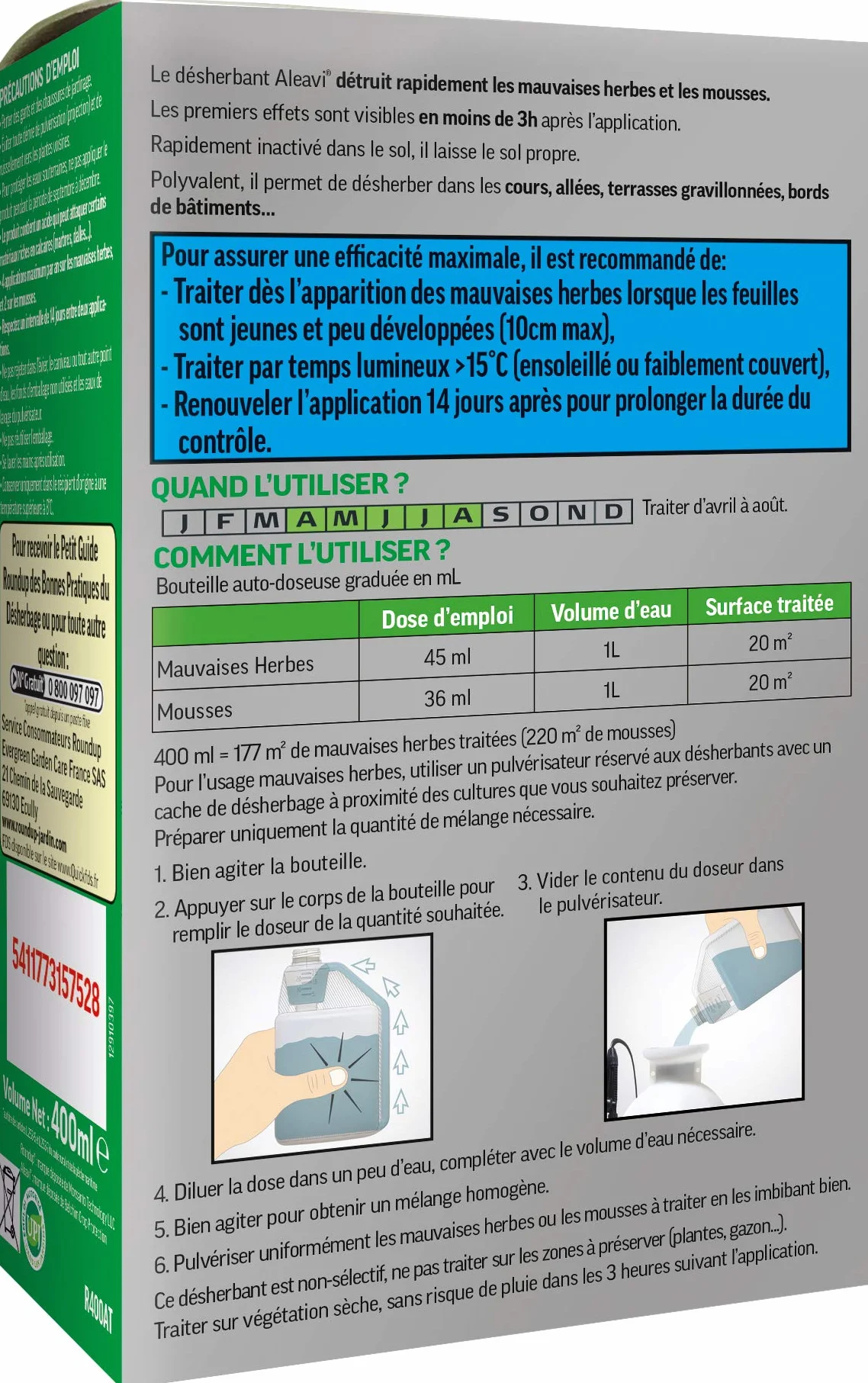 Roundup Désherbant Concentré Allées Cours et Terrasses 400ml