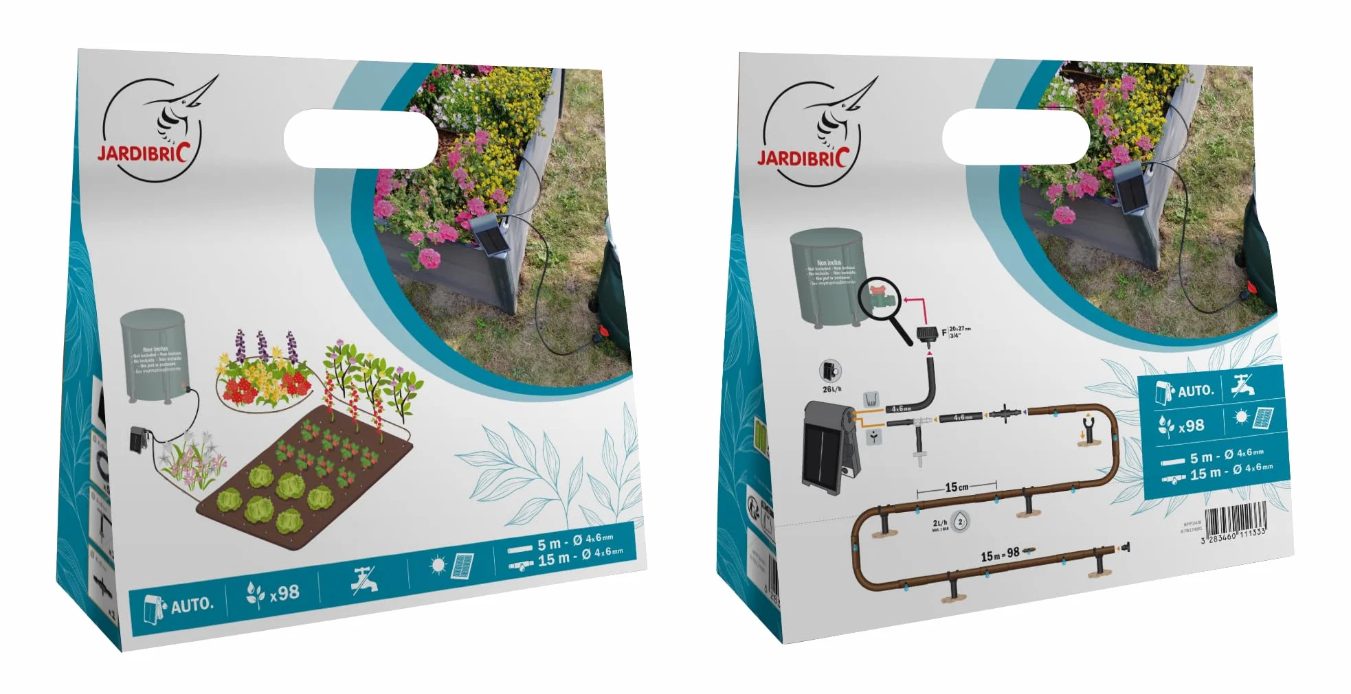 Jardibric - Kit Arrosage Goutte à Goutte Solaire 15 m - Pompe Programmable - Autonome Sans Électricité