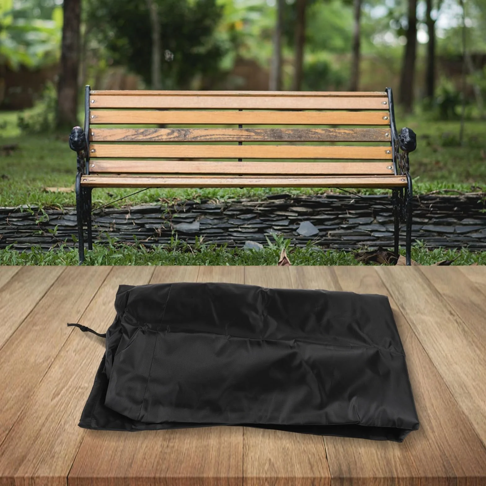Housse de banc de jardin imperméable Oxford 420D anti-UV noir 134x66x89 cm