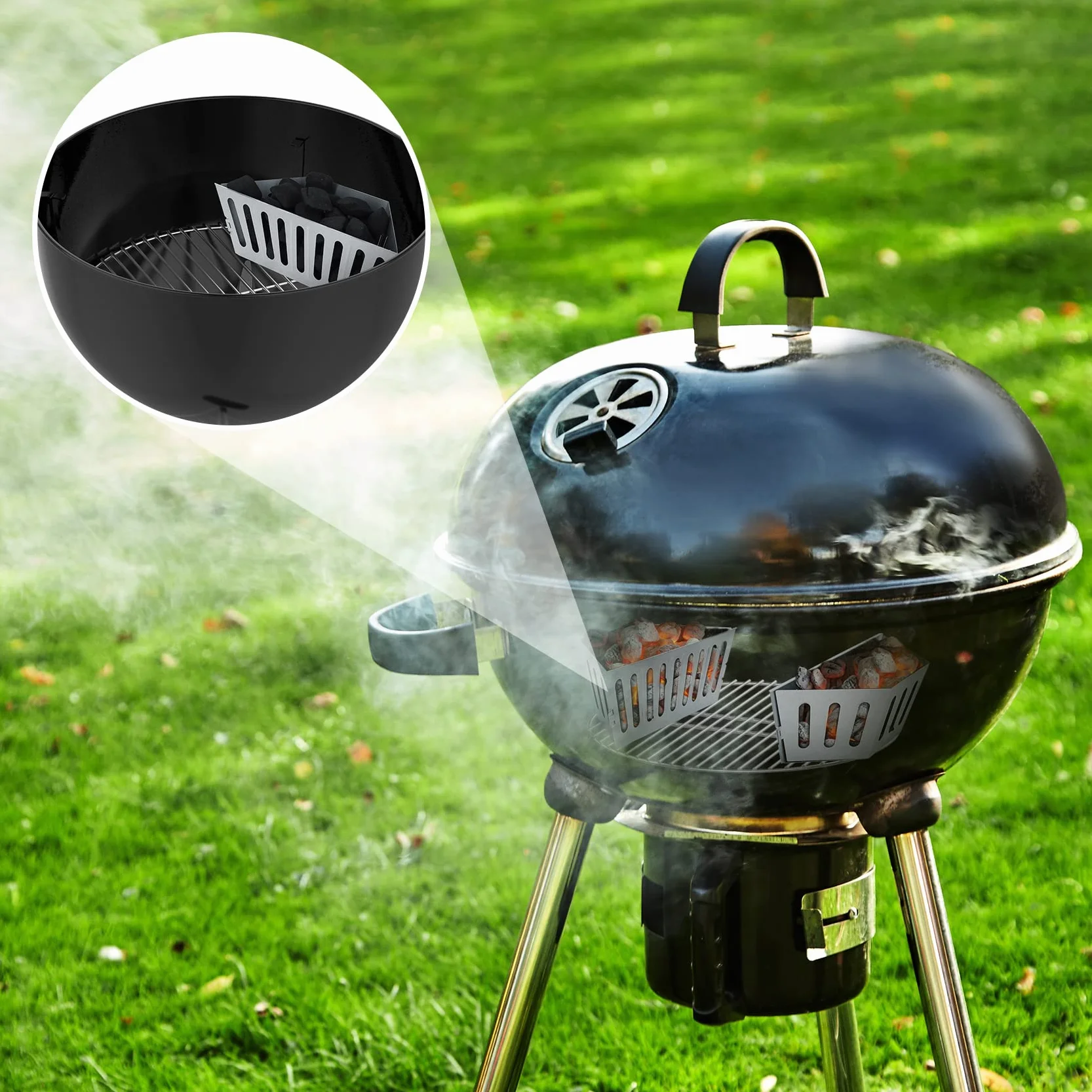 Onlyfire Grand Paniers à Charbon pour Kettle 57-67 cm, Char-Basket Acier Galvanisé pour Barbecue Weber Napoleon 22-26 pouces, 2 pièces