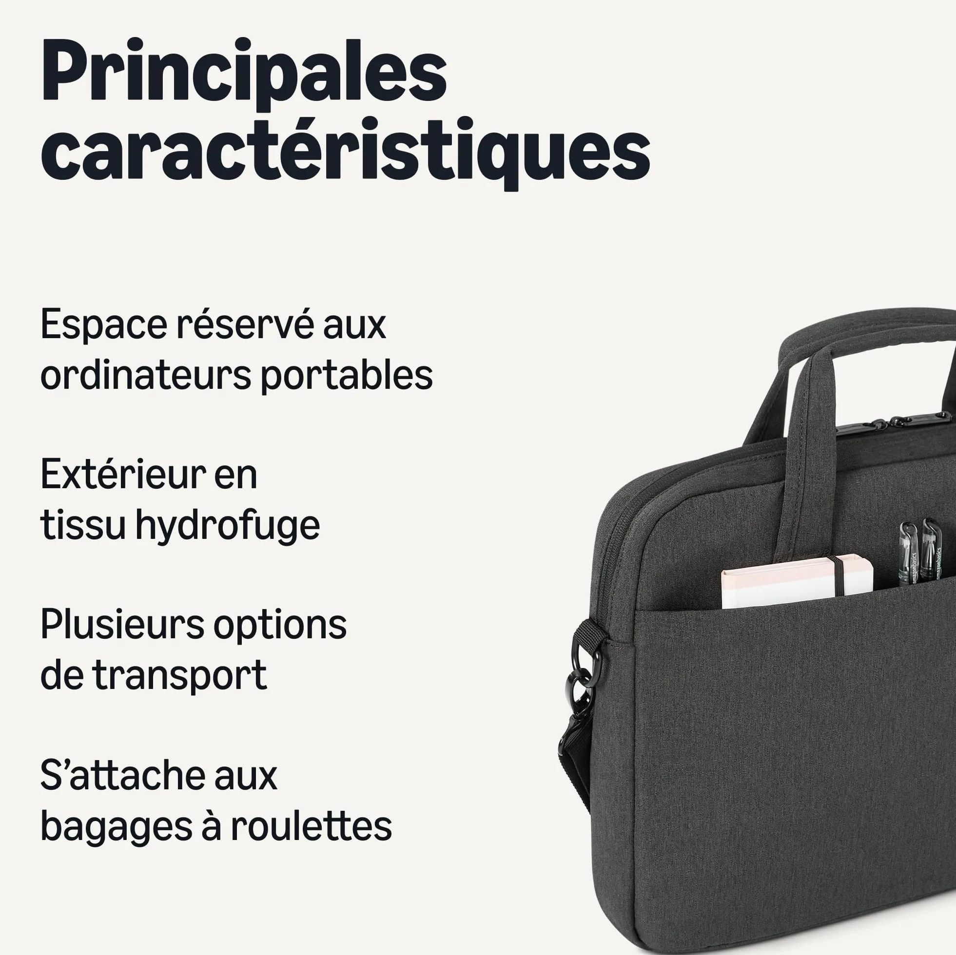 Amazon Basics Sacoche ordinateur portable 15.6 po (39,6 cm) noire