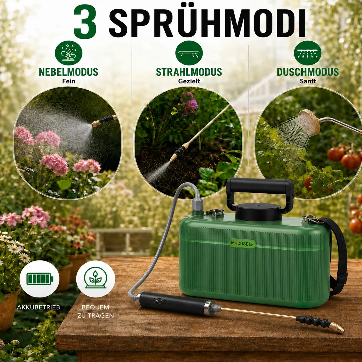 Pulvérisateur Électrique de Jardin 5L avec Lance Télescopique en Cuivre à 2 Modes + Lance INOX pour Douche, 2 Buses, Tuyau 1+3m, Batterie 2200mAh, Recharge USB-C, 2–3h d’Autonomie (5L)