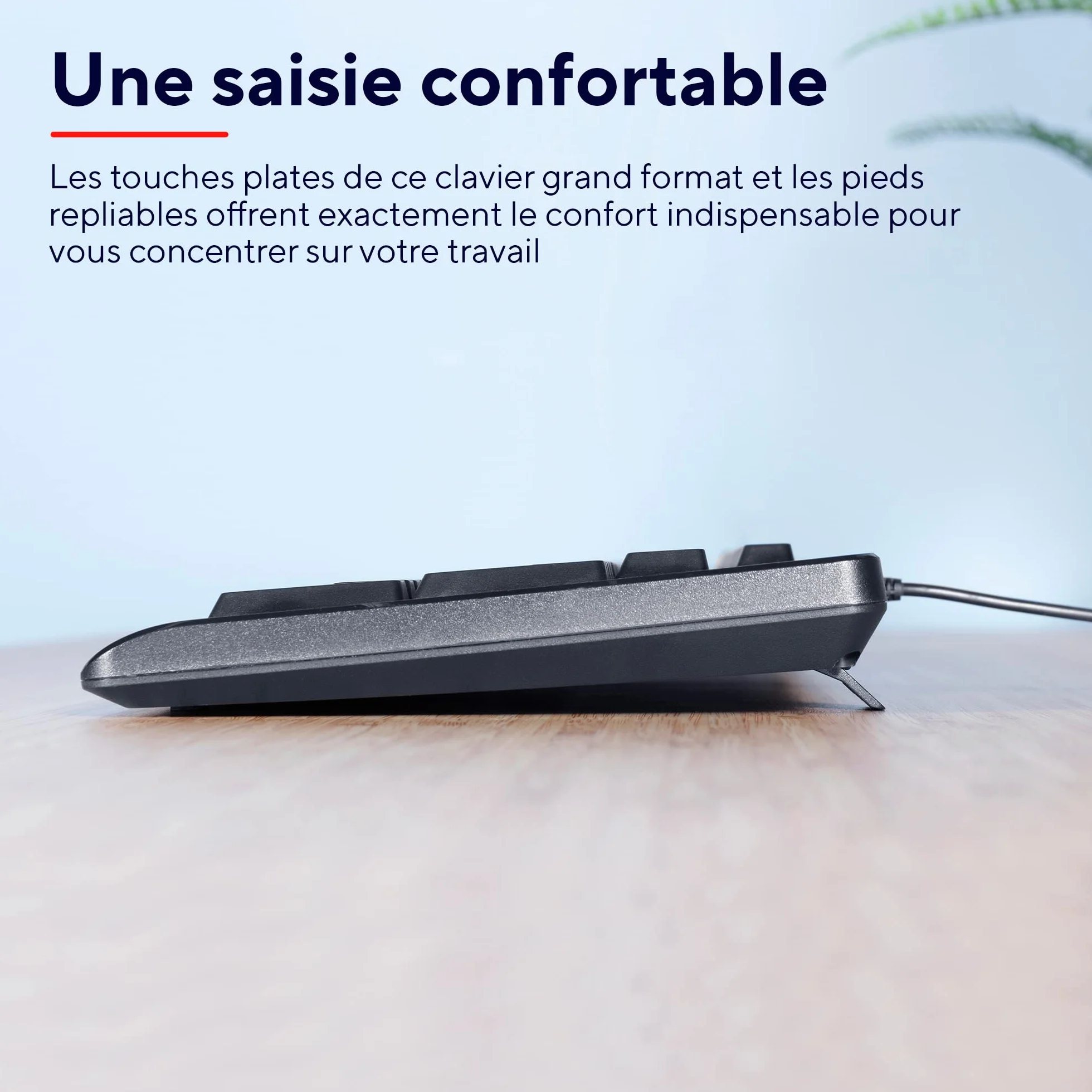 Trust Taro Clavier Filaire AZERTY Français Résistant aux Éclaboussures Silencieux USB 1.8 m Touches Plates Noir