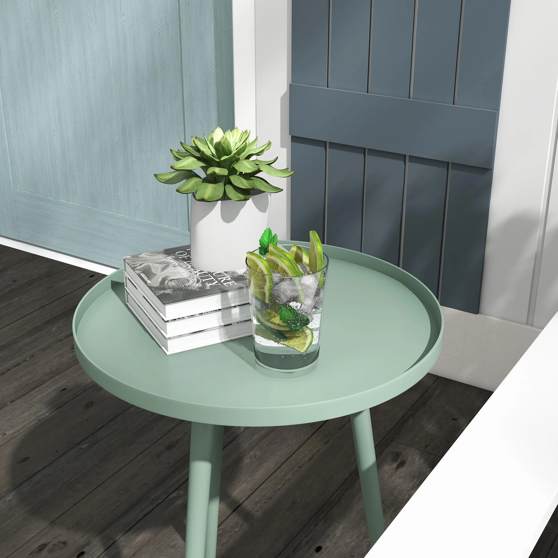 Outsunny Table Basse de Jardin Ronde en Acier Ø40 x 50H cm Vert