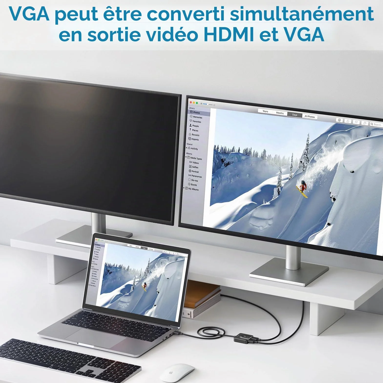 Agatige Adaptateur VGA vers HDMI 1080P Convertisseur Répartiteur 1 en 2 Sorties pour PC Projecteur Noir
