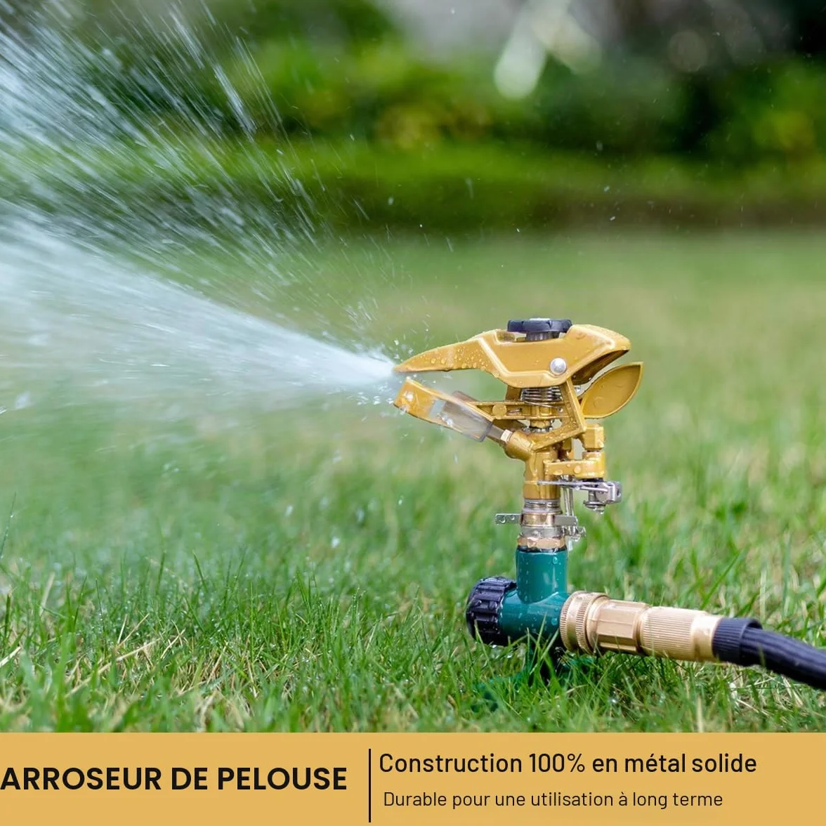 FANHAO Arroseur pulsé en métal, arroseur de pelouse Robuste sur Piquet, arroseur à Impulsion pour arrosage de Surfaces jusqu'à 540 m², Rotatif à 360° pour Une Couverture de Grandes Surfaces