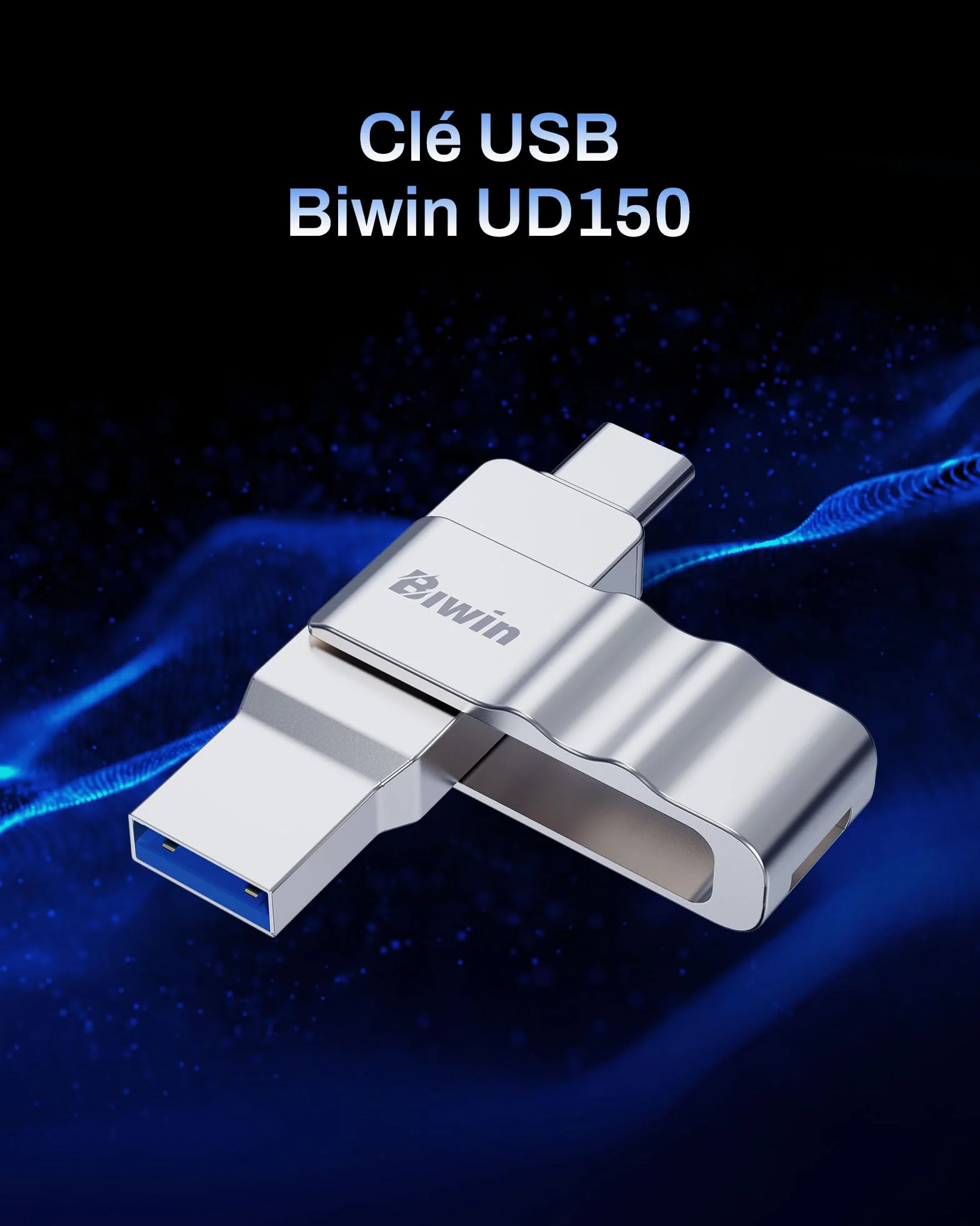 Biwin UD150 Clé USB 3.0 64 Go, Vitesses de Transfert 150 Mo/s, USB Type-C Type-A