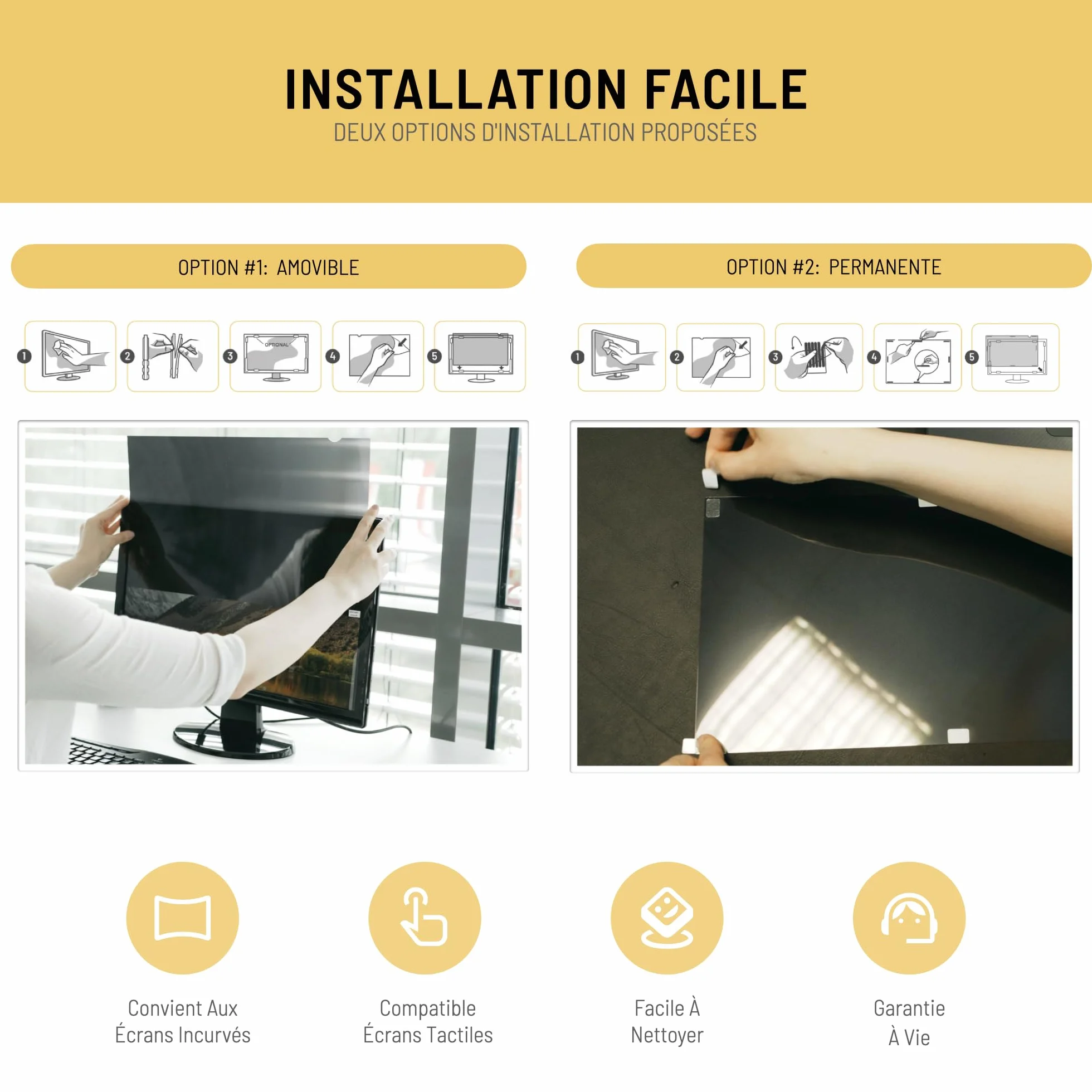 VistaProtect Filtre de Confidentialité Anti-Lumière Bleu 2-en-1 pour Écran Ordinateur Moniteur 21.5 Pouces