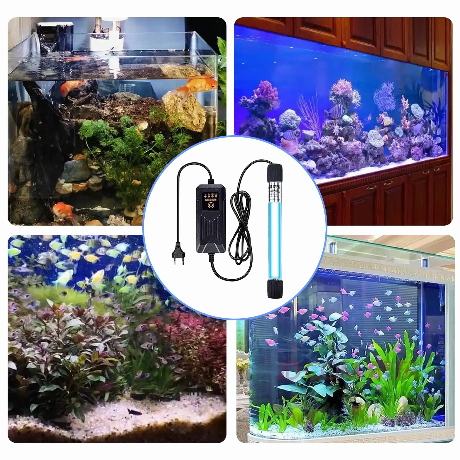 Lampe stérilisateur UV pour aquarium 13 W avec minuterie, étanche