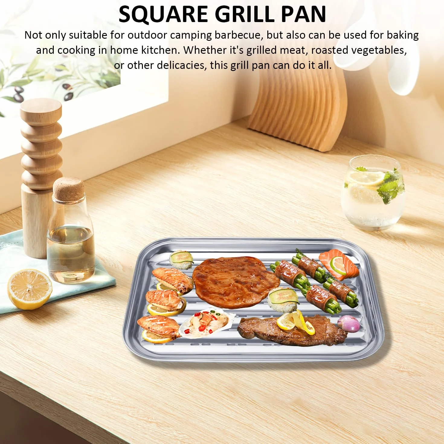 Plaques De Barbecue Carrées Avec Brosse En Silicone Et Poêle À Griller Filtre À Huile Perforé